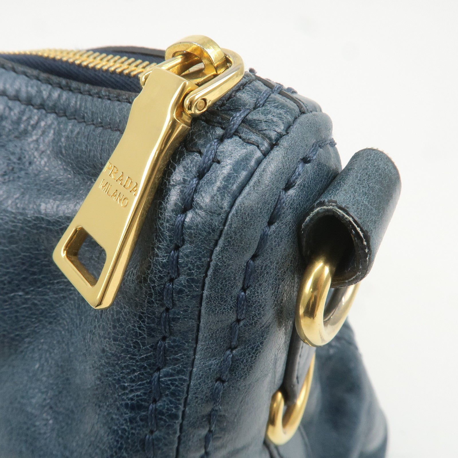 PRADA Leather 2Way Bag Shoulder Bag Blue BL0678