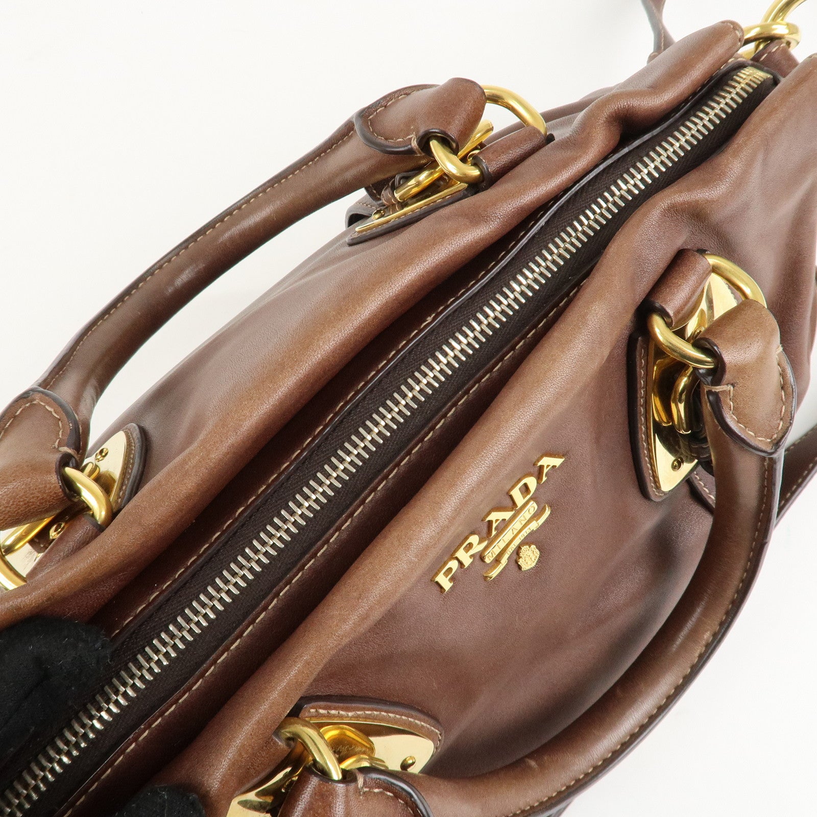 PRADA Leather 2Way Bag Shoulder Bag Hand Bag Brown BN1904 Used