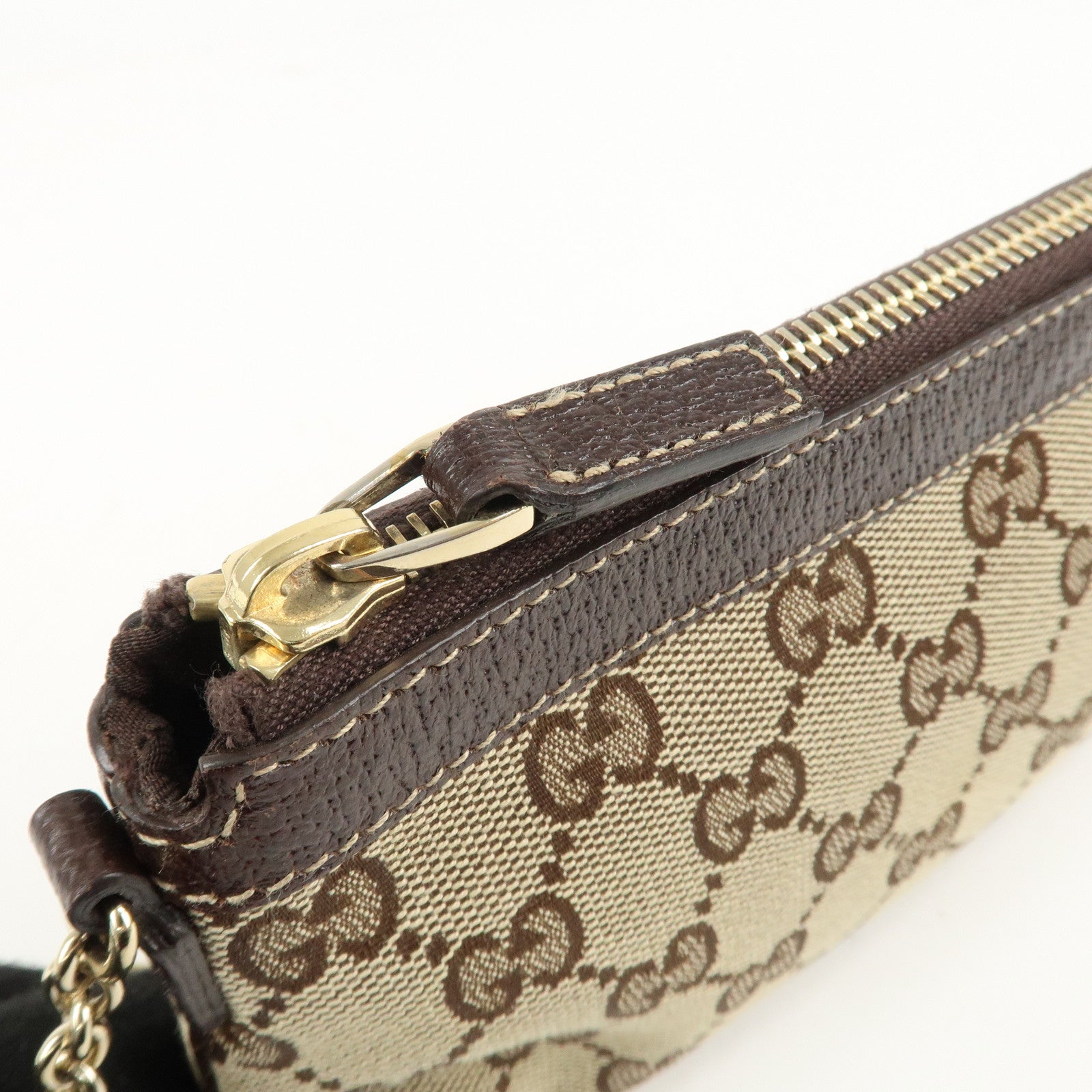 GUCCI GG Canvas Leather Chain Hand Bag 170050 205027 Brown