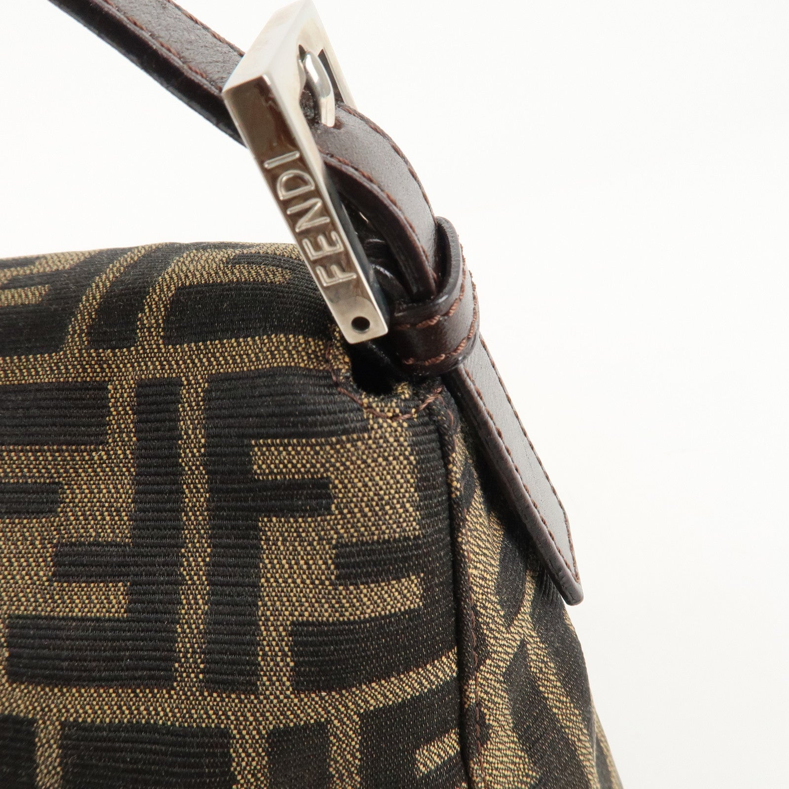 FENDI Mamma Baguette Zucca Canvas Leather Shoulder Bag 26325