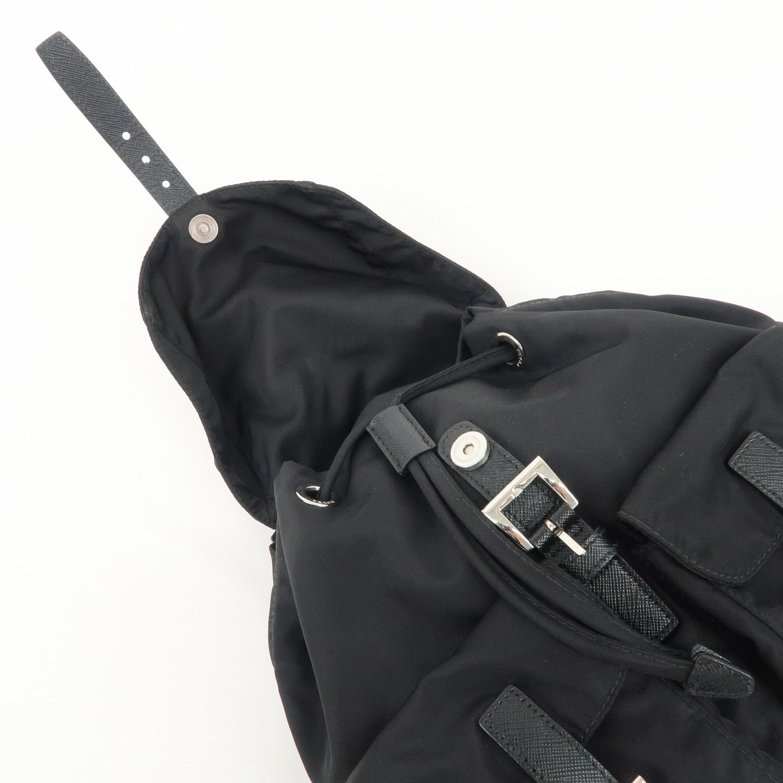 PRADA Logo Nylon Lether Back Pack Ruck Sack Black