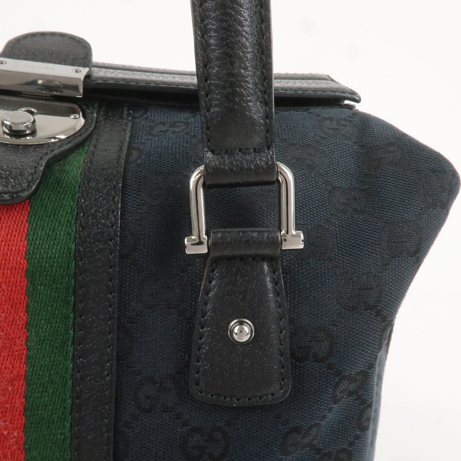 GUCCI Sherry GG Canvas Leather Handbag Black 146002