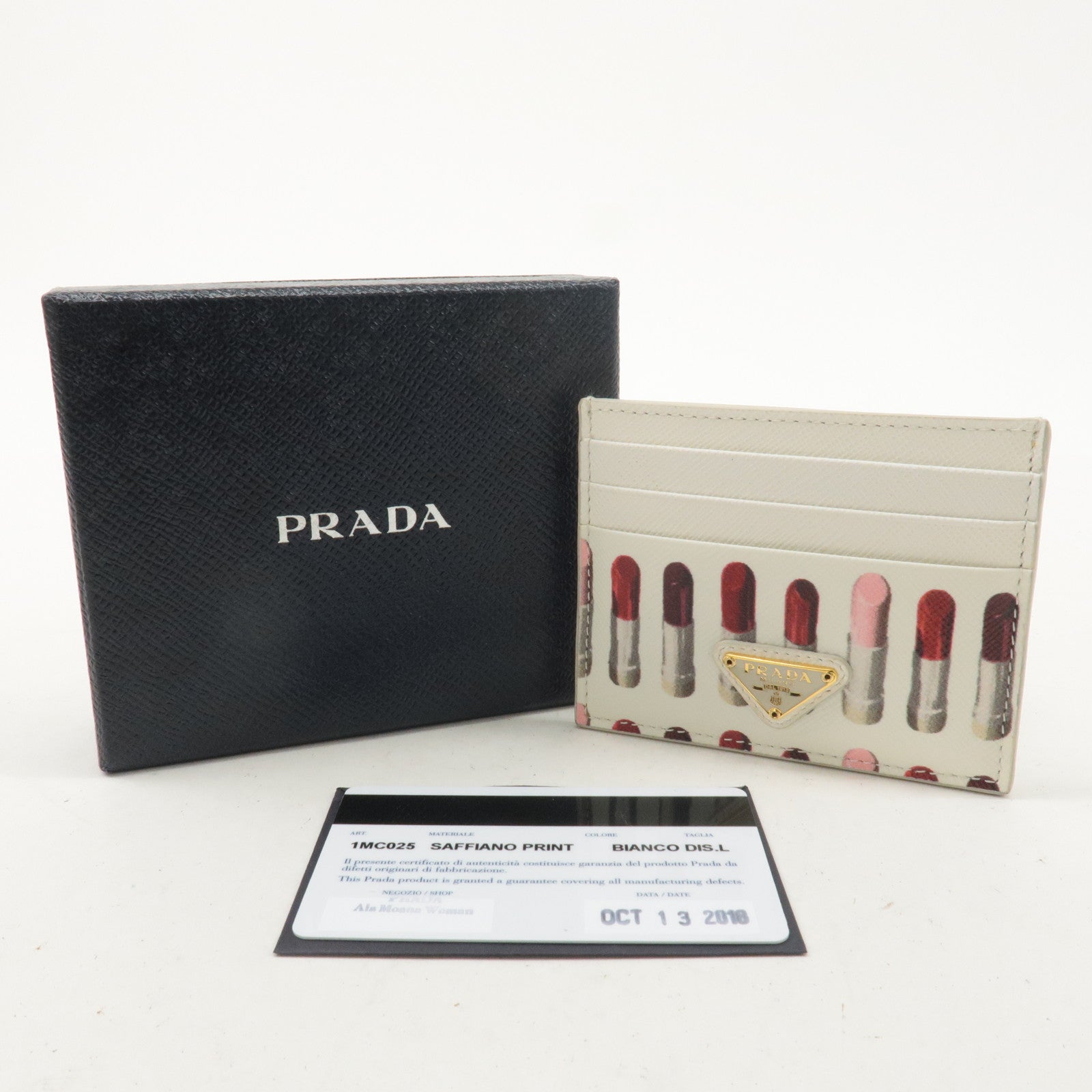 PRADA Saffiano Leather Lip Design Card Case White 1MC025