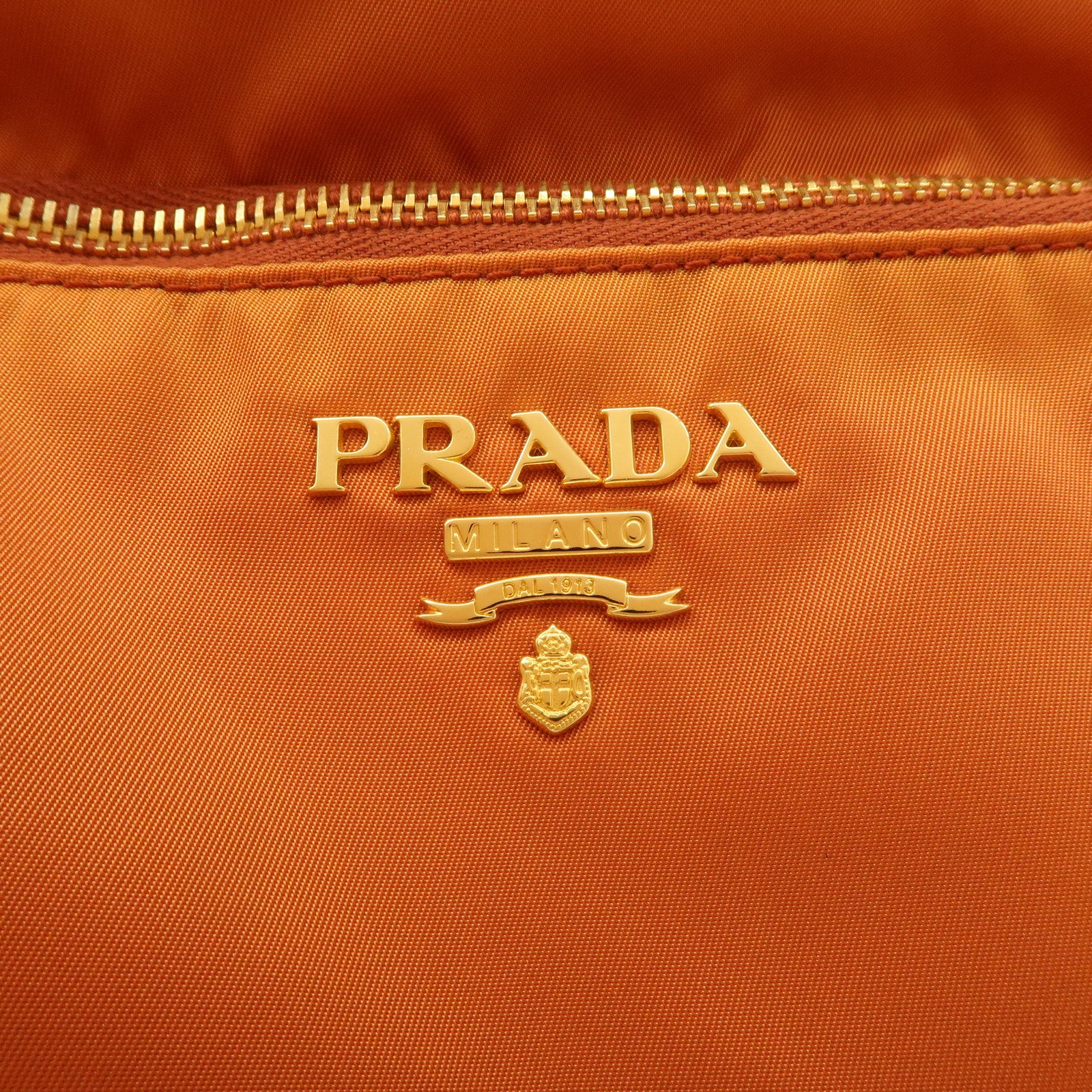 PRADA Logo Nylon Leather Shoulder Bag Gold Hardware Orange Used