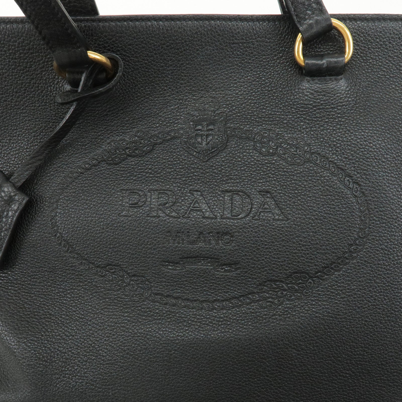 PRADA Logo Leather Tote Bag Shoulder Bag NERO Black 1BG100