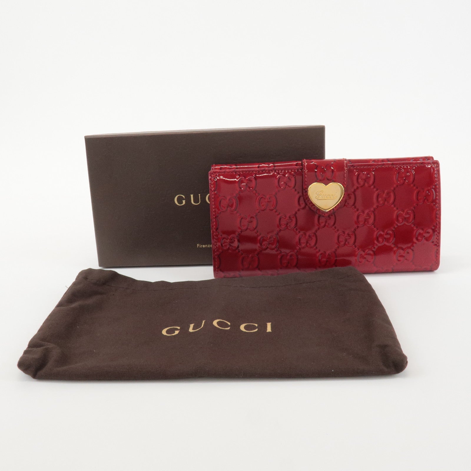 GUCCI Lovely Heart PVC Bi-fold Long Wallet Red 203550 Used