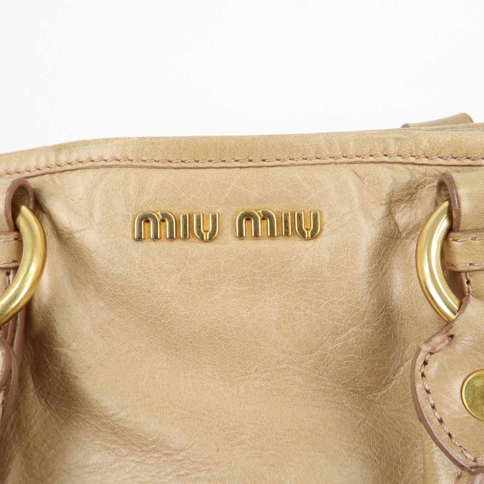 MIU MIU Logo Leather 2WAY Bag Shoulder Bag Hand Bag Beige Used