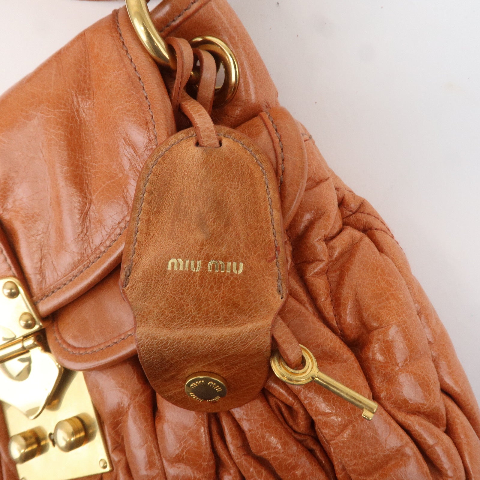 MIU MIU Matelasse Leather 2Way Shoulder Bag Brown RR1358