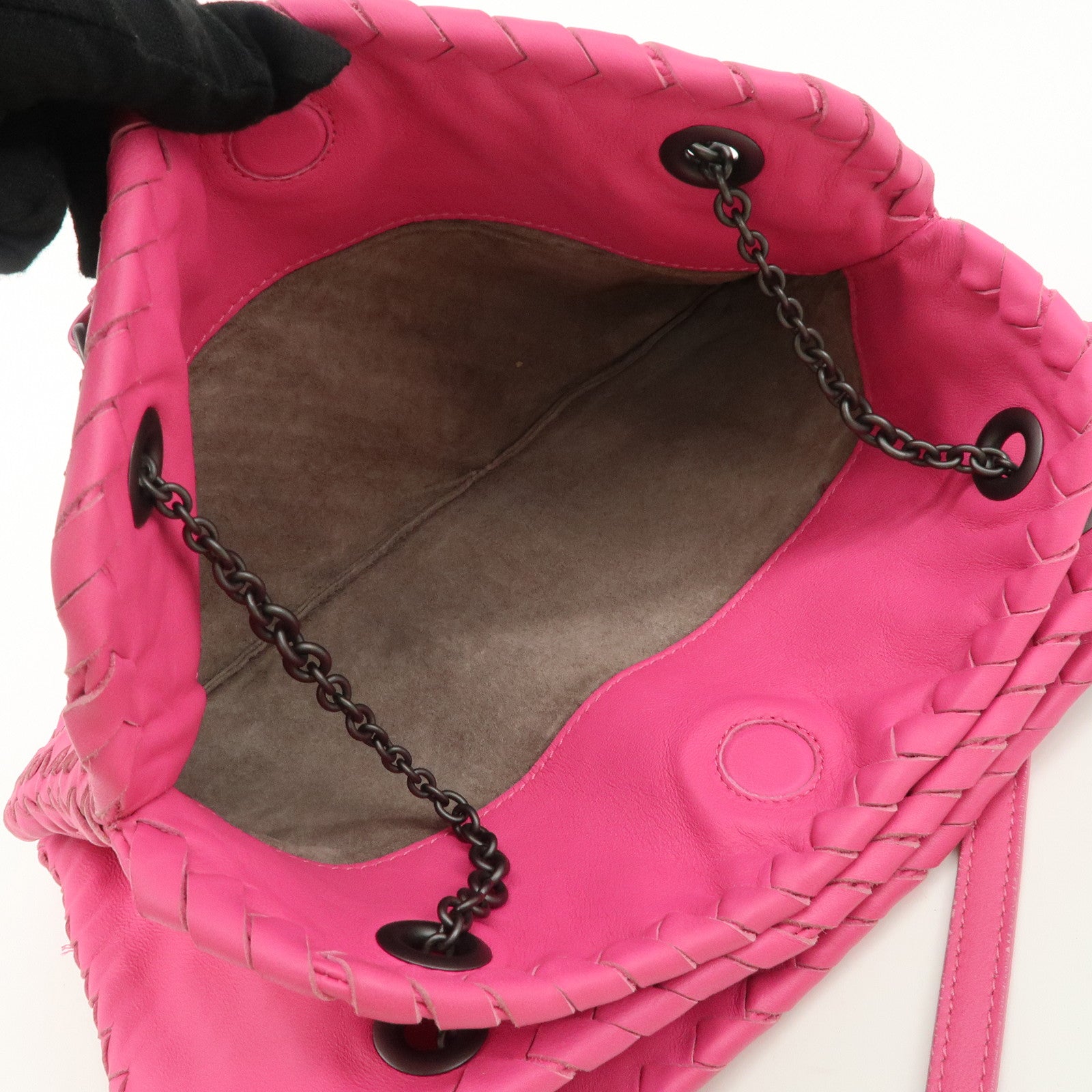 BOTTEGA VENETA Intrecciato Leather Chain Shoulder Bag Pink