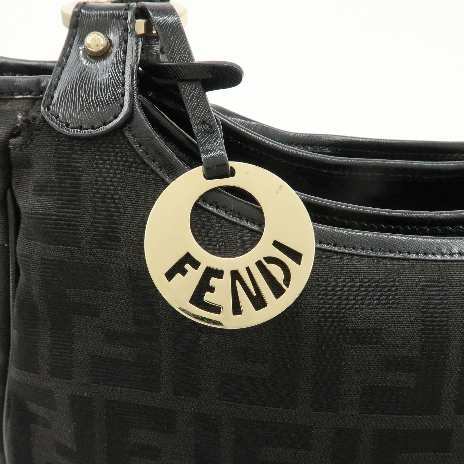 FENDI Zucca Canvas Leather Tote Bag Hand Bag Black 8BH156