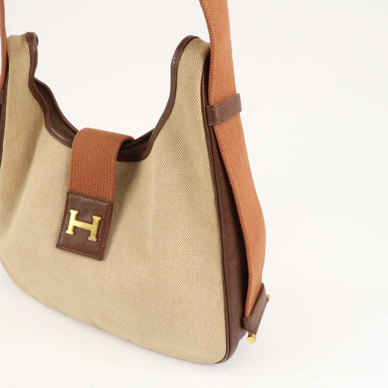 HERMES Toile Ash Leather Sako Shoulder Bag 〇E Stamped Natural Used