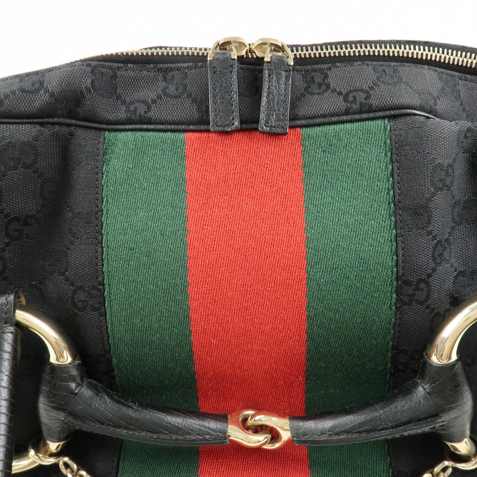 GUCCI Sherry Horsebit GG Canvas Leather Boston Bag 131021 Used