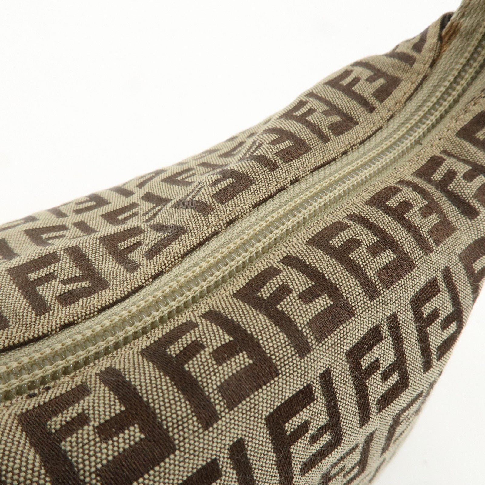 FENDI Zucchino Canvas Leather Hand Bag Pouch Khaki Brown 8N0005