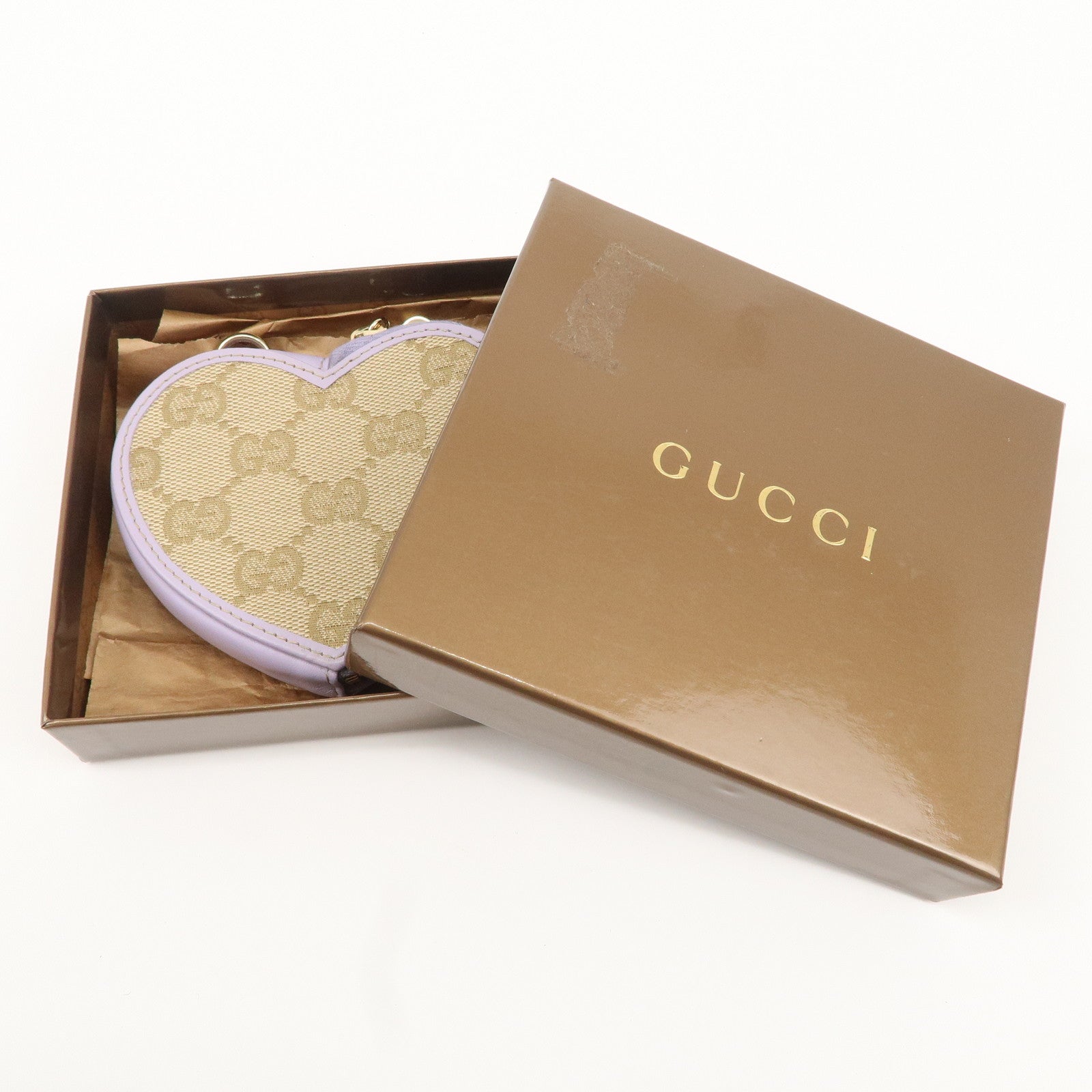 GUCCI GG Canvas Leather Heart Coin Purses Purple 152615 Used