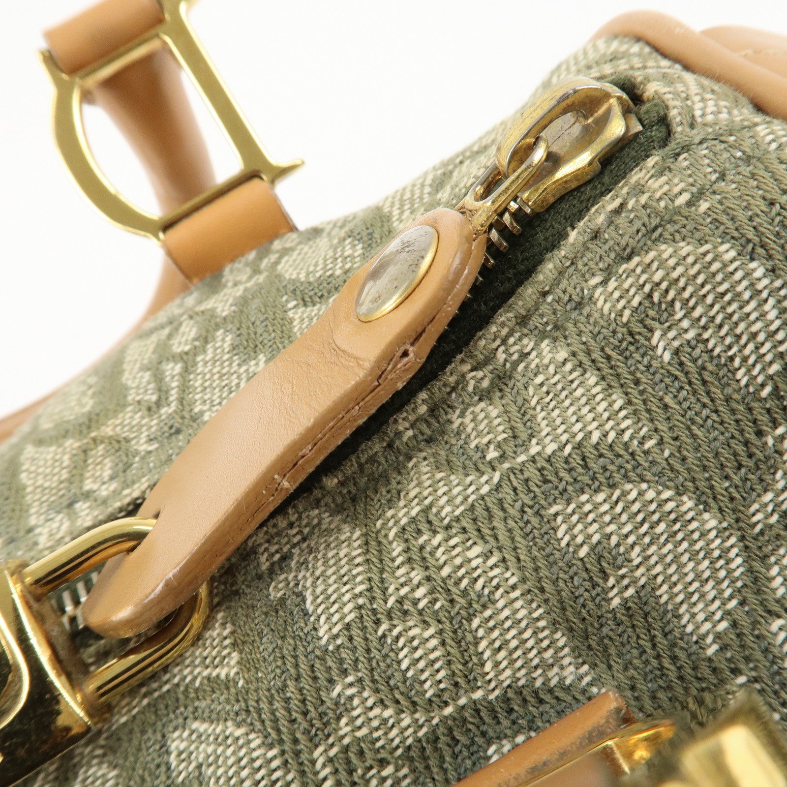 Christian Dior Trotter Canvas Leathr Mini Boston Bag Green Used