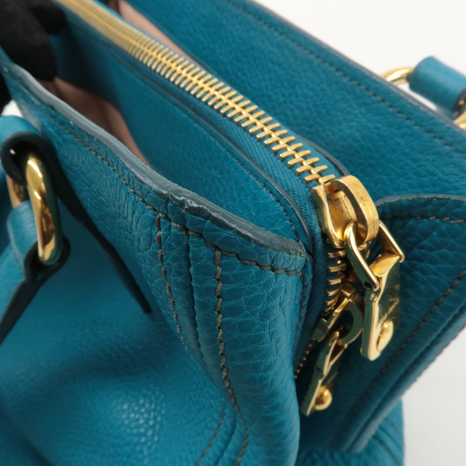 MIU MIU Leather 2Way Bag Hand Bag Shoulder Bag Turquoise Blue