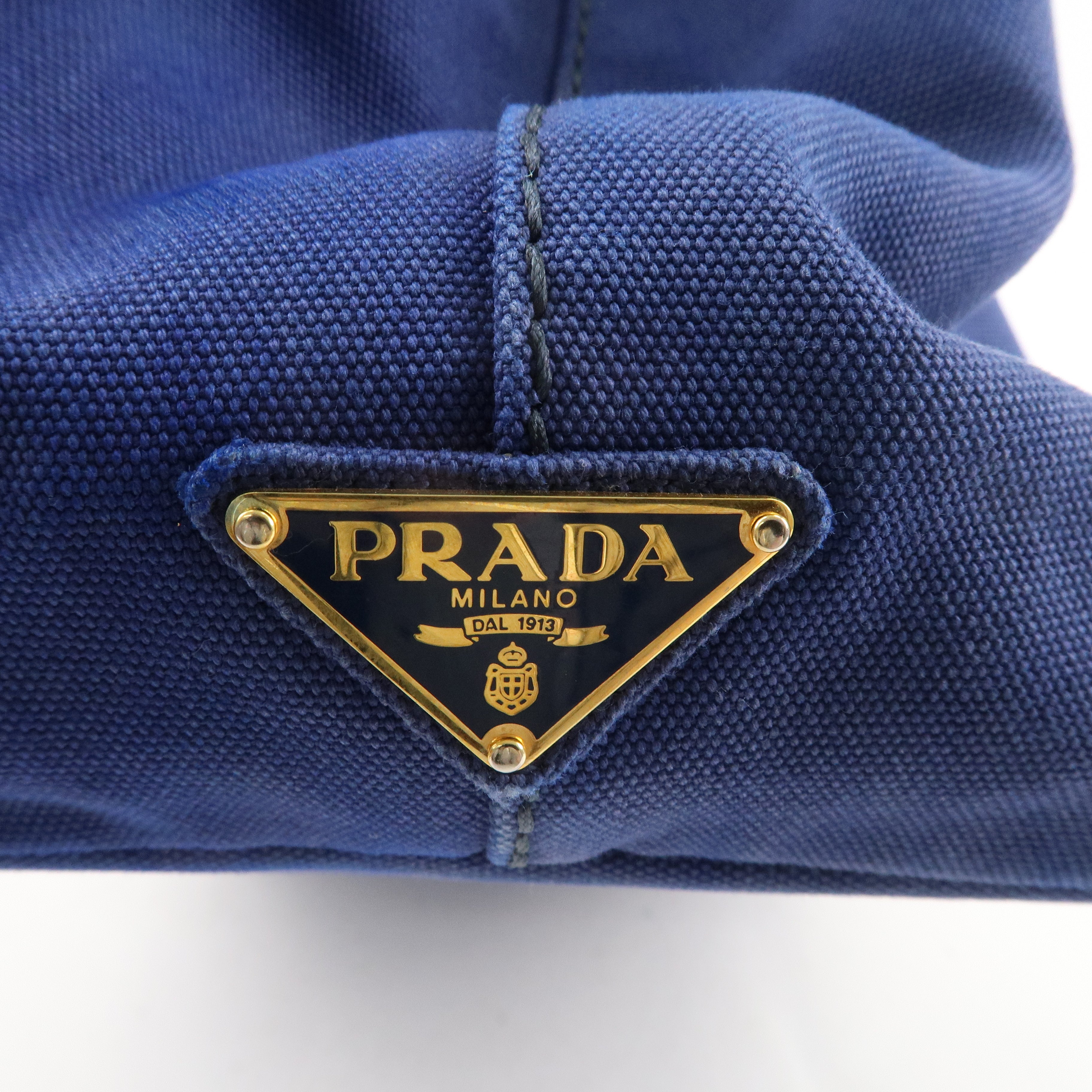 PRADA Logo Canapa Large Canvas 2Way Tote Bag Hand Bag Blue B1872G