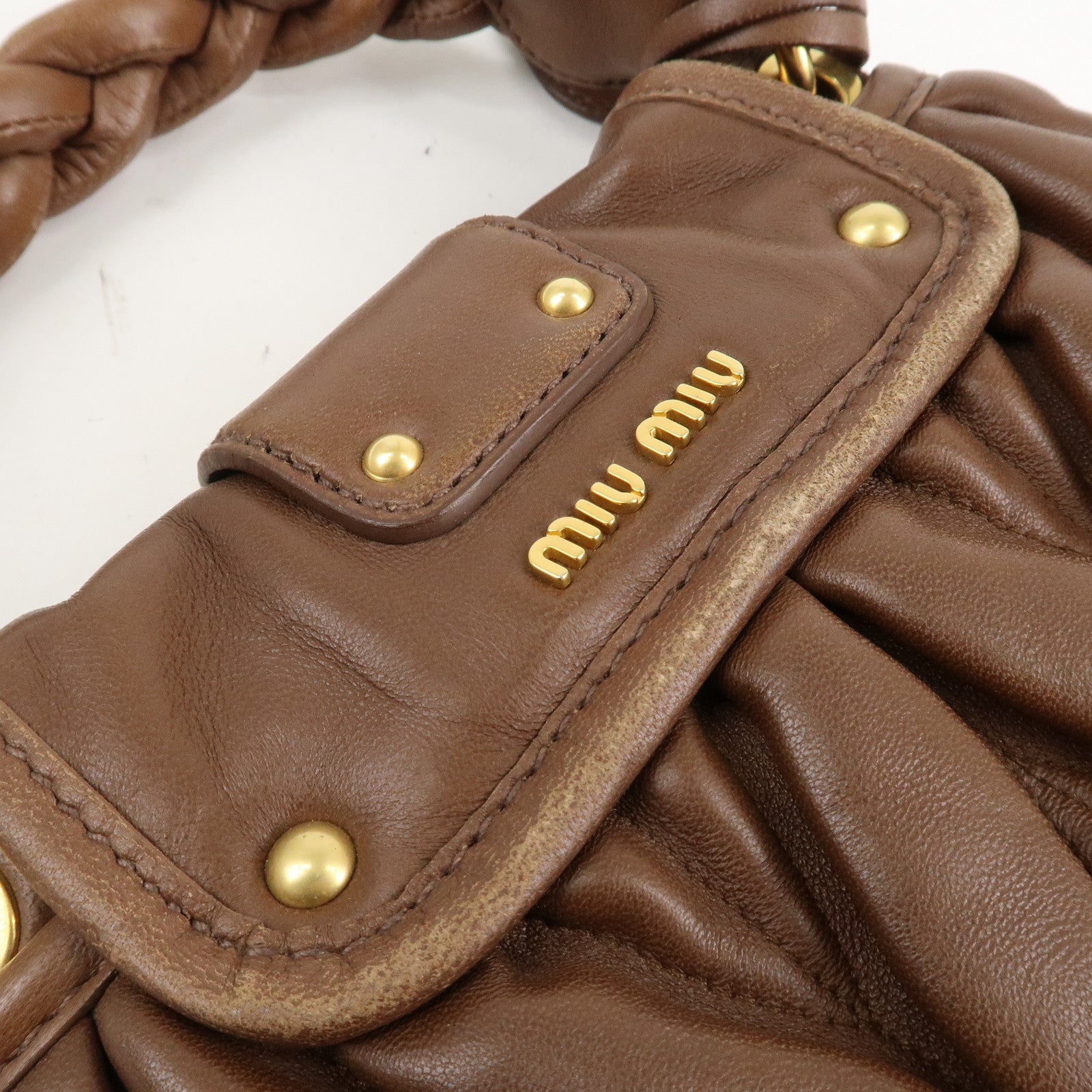 MIU MIU Matelasse Leather 2WAY Bag Shoulder Bag Hand Bag Brown