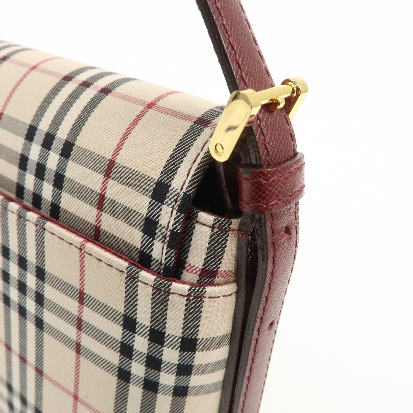 BURBERRY Canvas Leather Nova Plaid Shoulder Bag Hand Bag Bordeaux