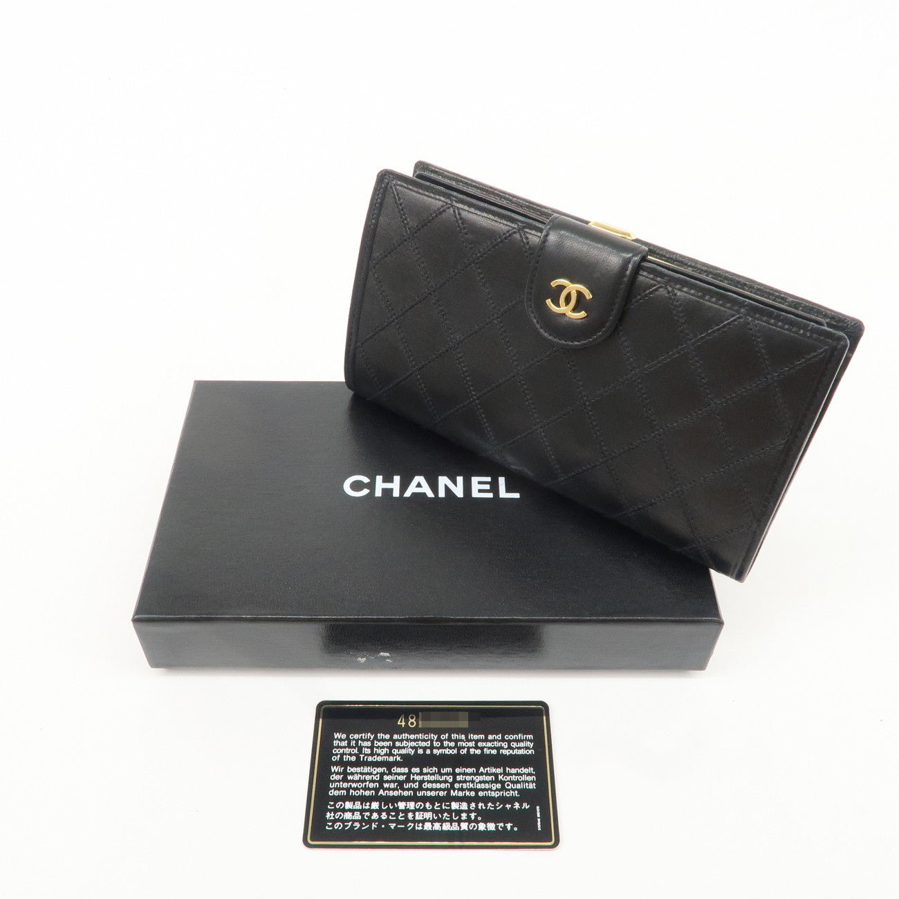 CHANEL Bicolore Leather Coco Mark Leather Bi-Fold Long Wallet Used