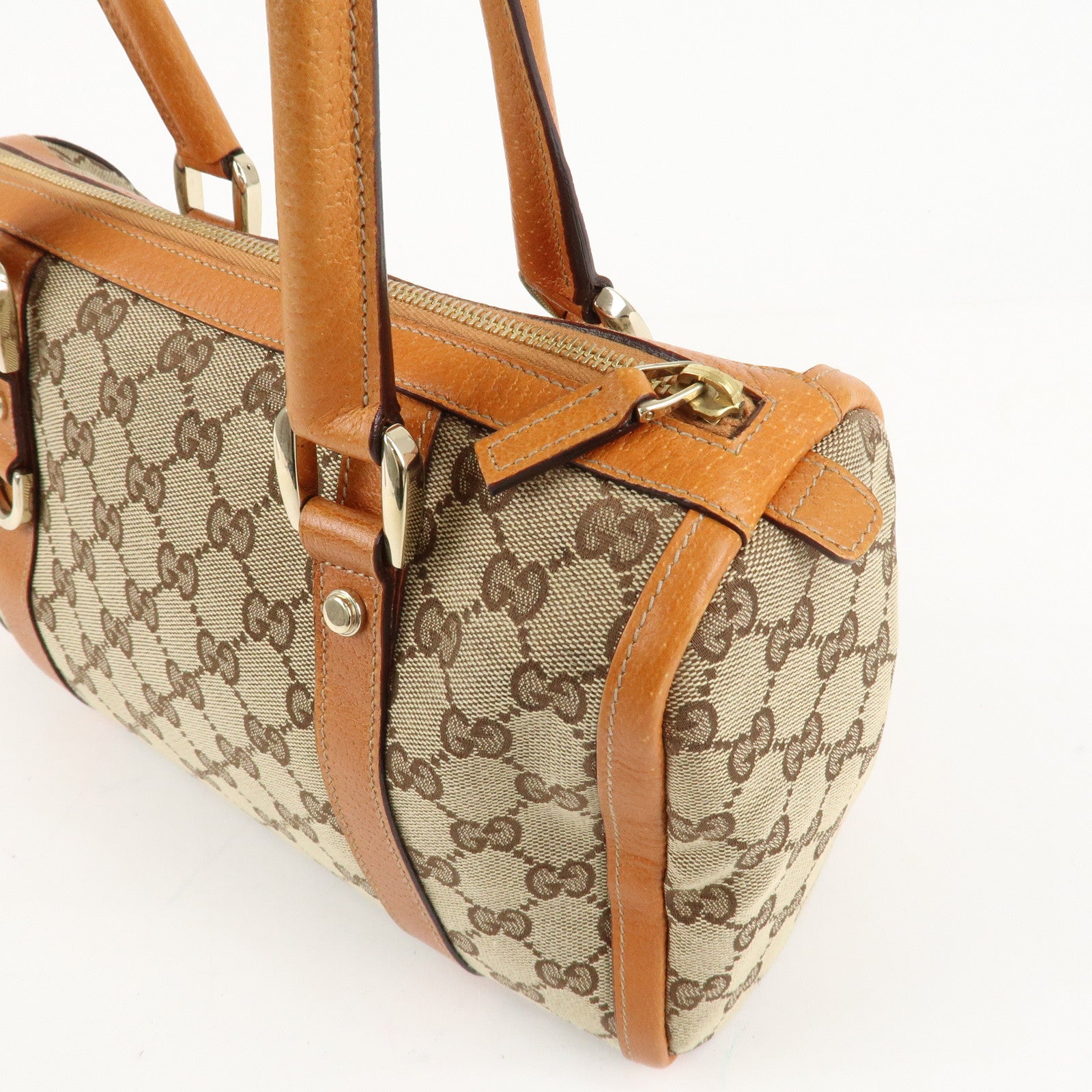 GUCCI Abbey GG Canvas Leather Mini Boston Bag Beige Orange 130942