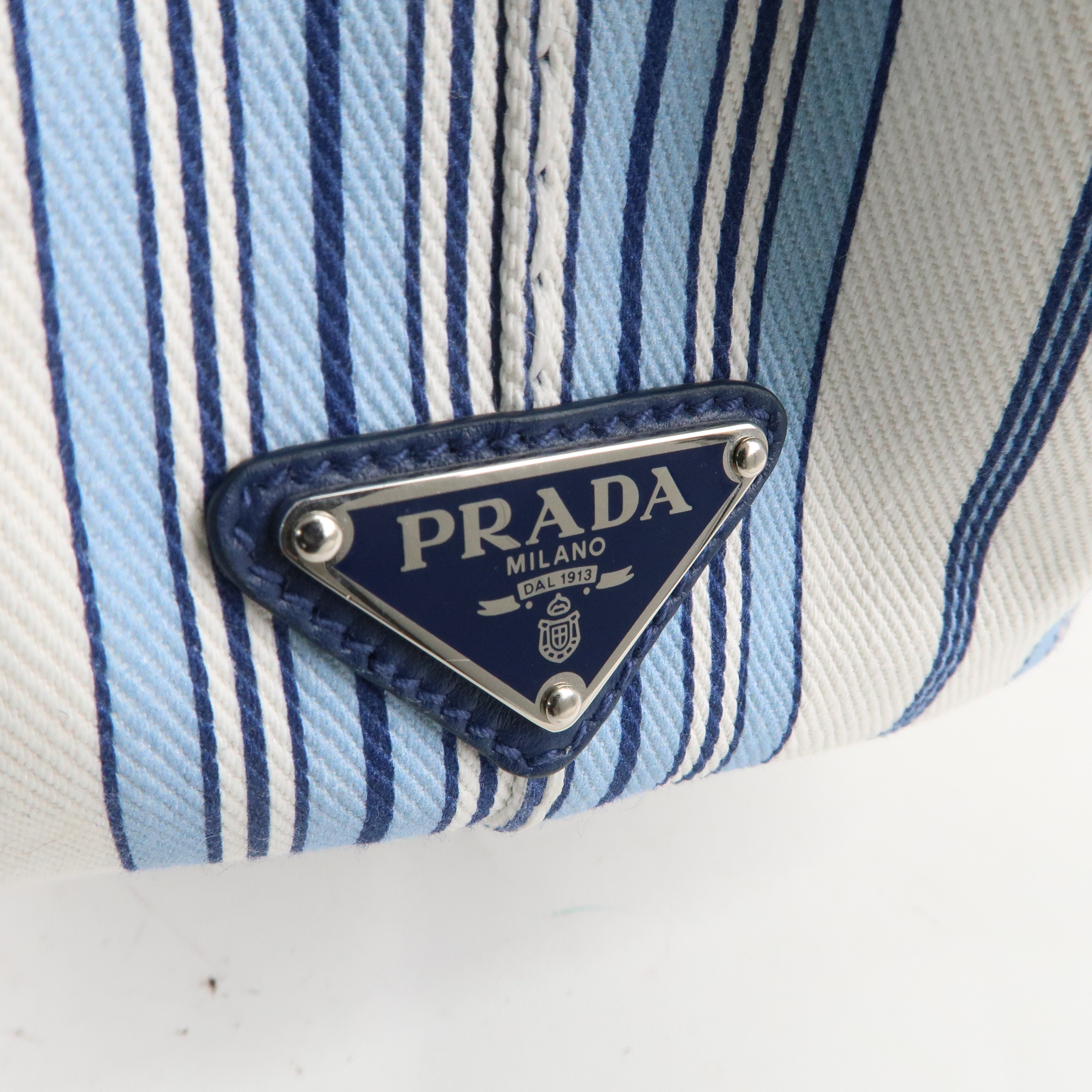 PRADA Canapa Canvas Mini Stripe 2Way Bag Hand Bag White Blue