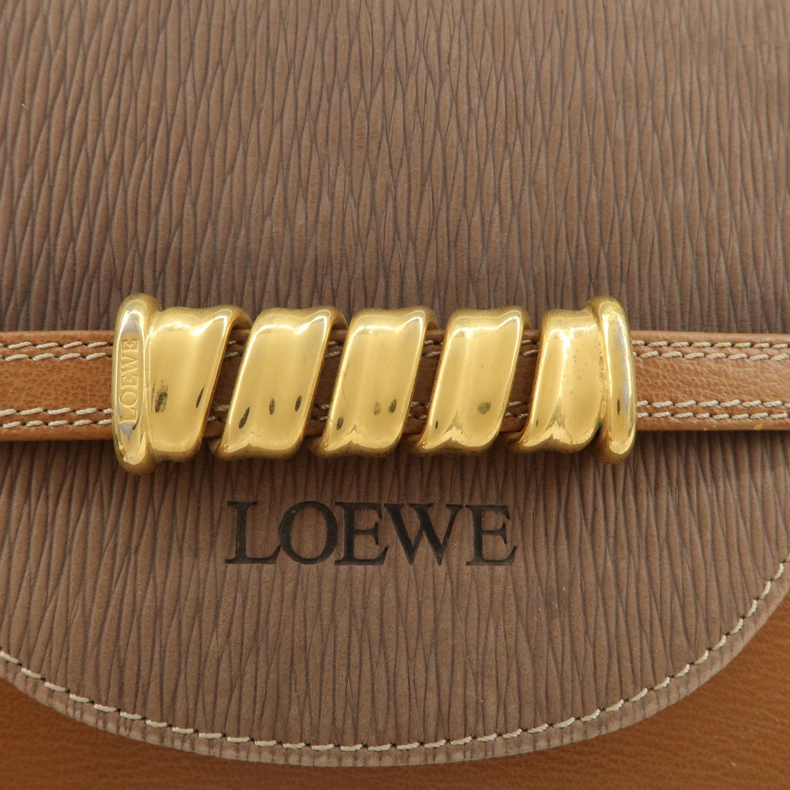 LOEWE Velazquez Leather Clutch Bag Brown Gold Hardware Used