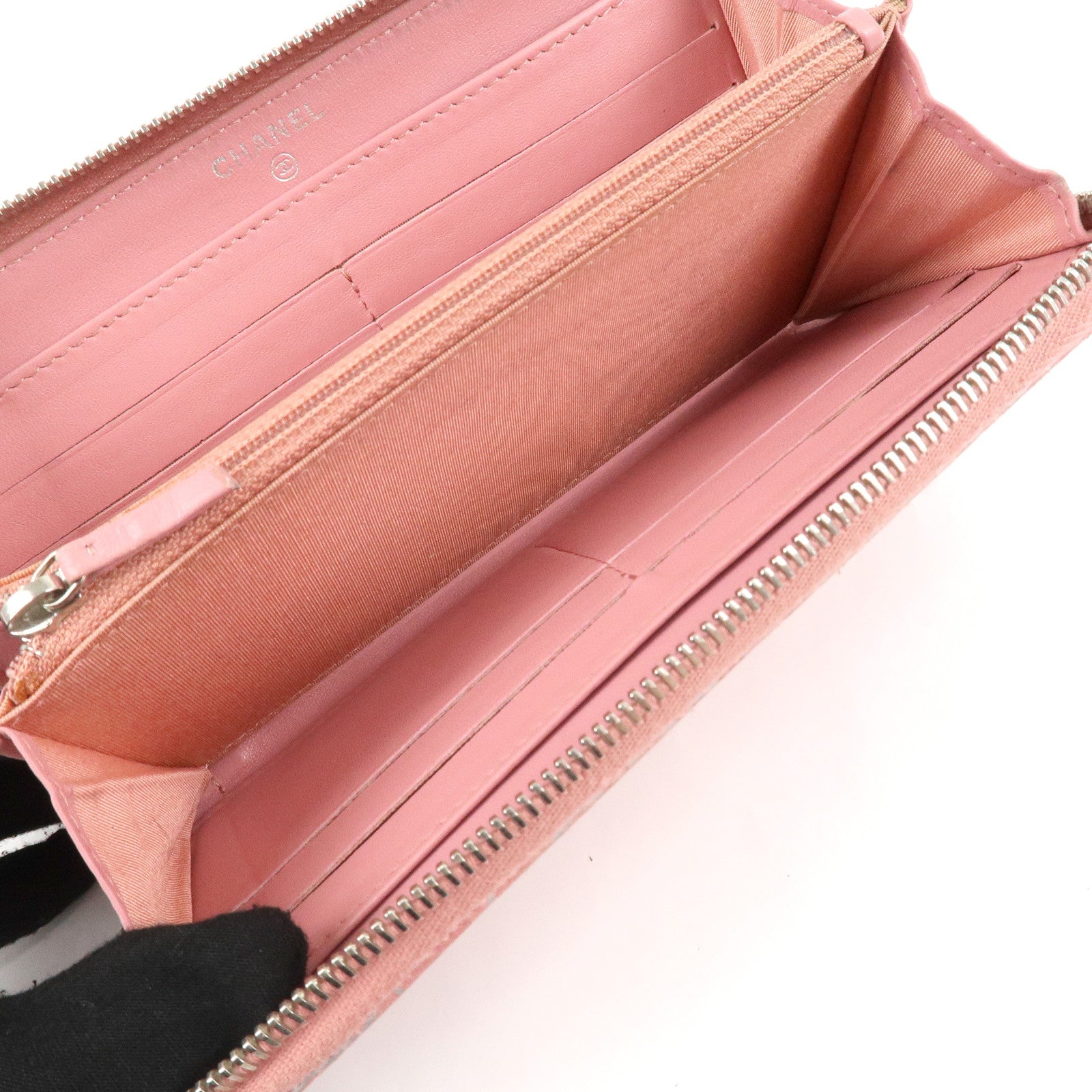 CHANEL Camellia Lamb Skin Long Zippy Wallet Pink A50085