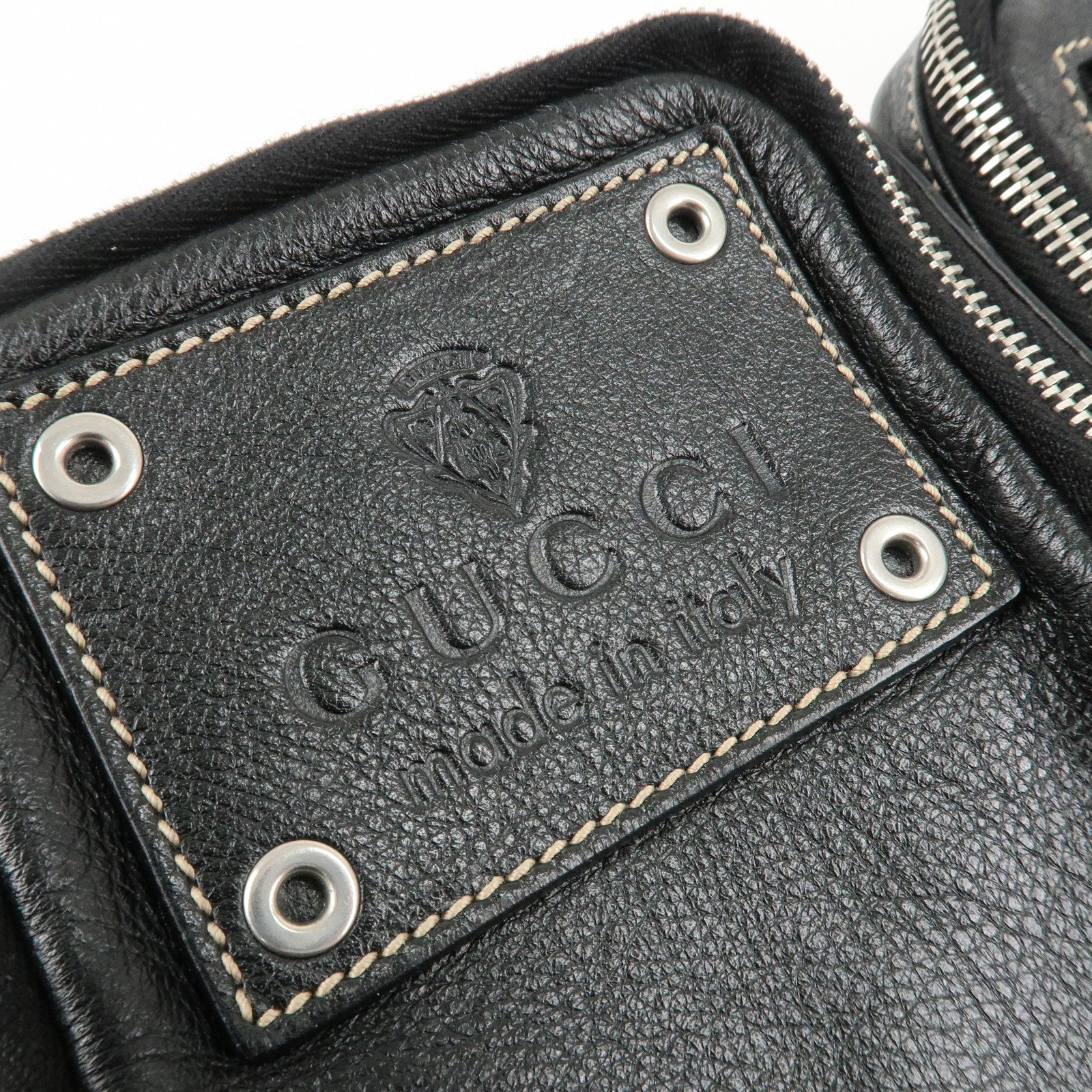 GUCCI Leather Nylon Waist Bag Cross Body Bag Black 201846