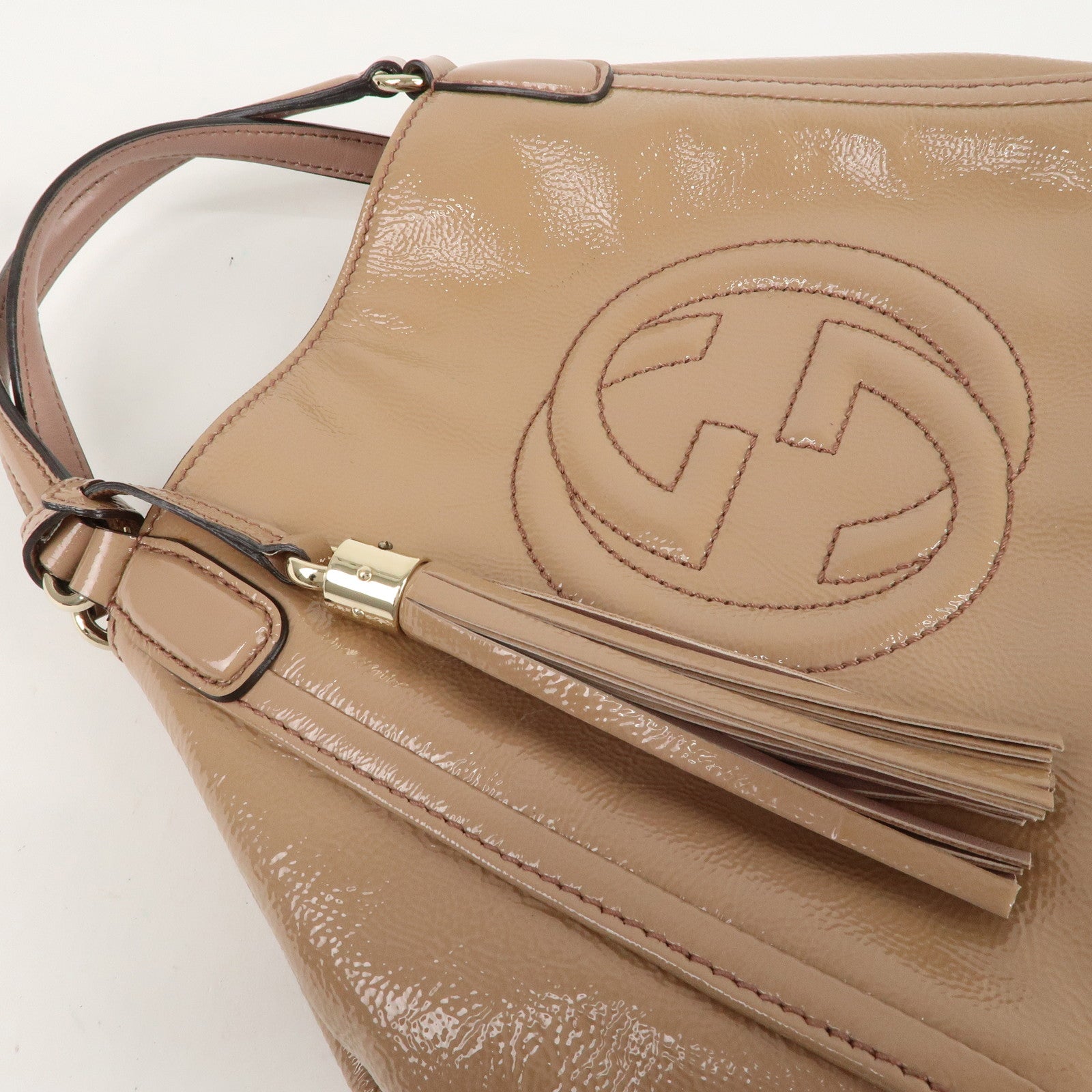 GUCCI SOHO Patent Leather 2Way Bag Shoulder Bag Beige 336751