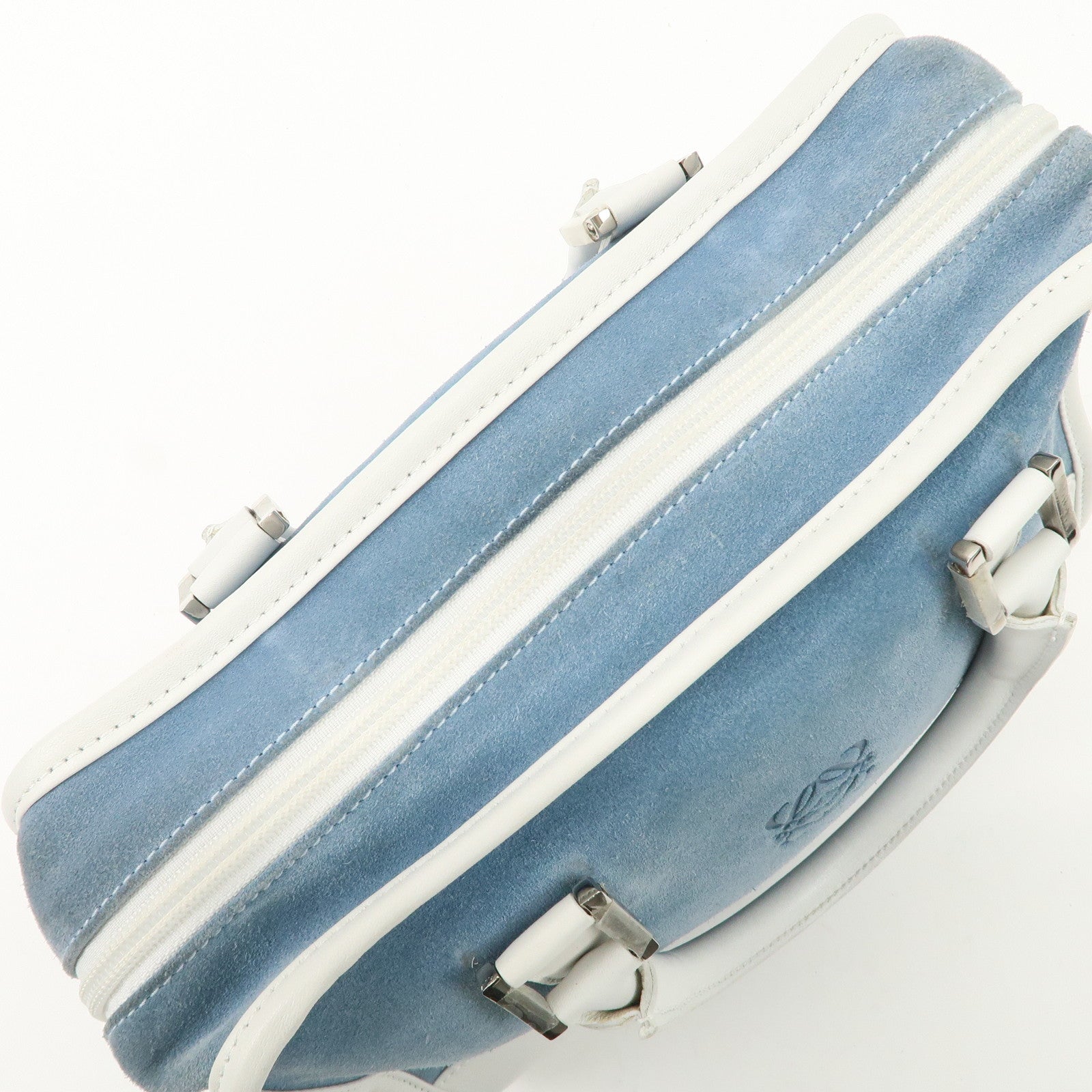 LOEWE Anagram Suede Leather Amazona 27 Hand Bag White Blue