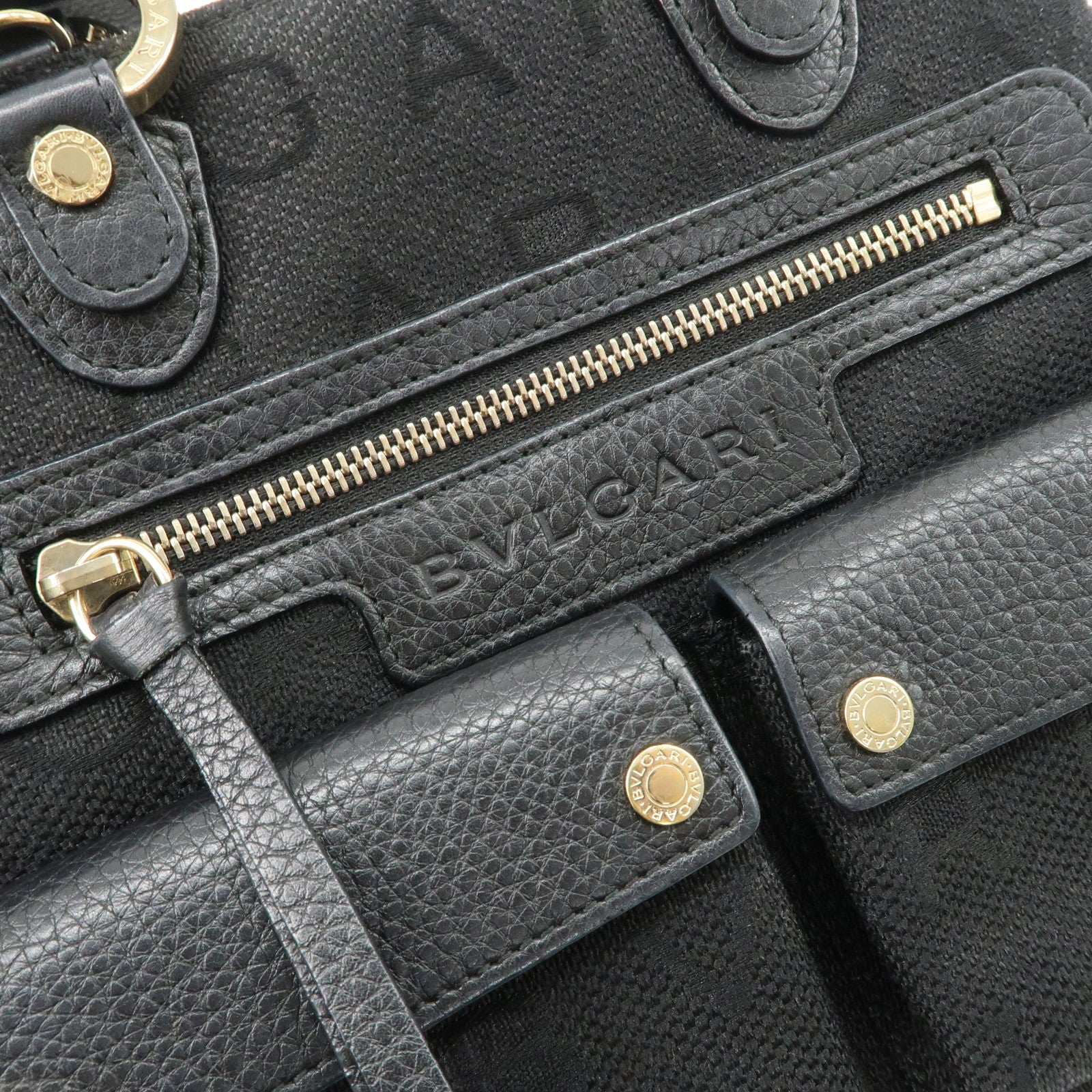 BVLGARI Logo Mania Canvas Leather 2Way Bag Hand Bag Black