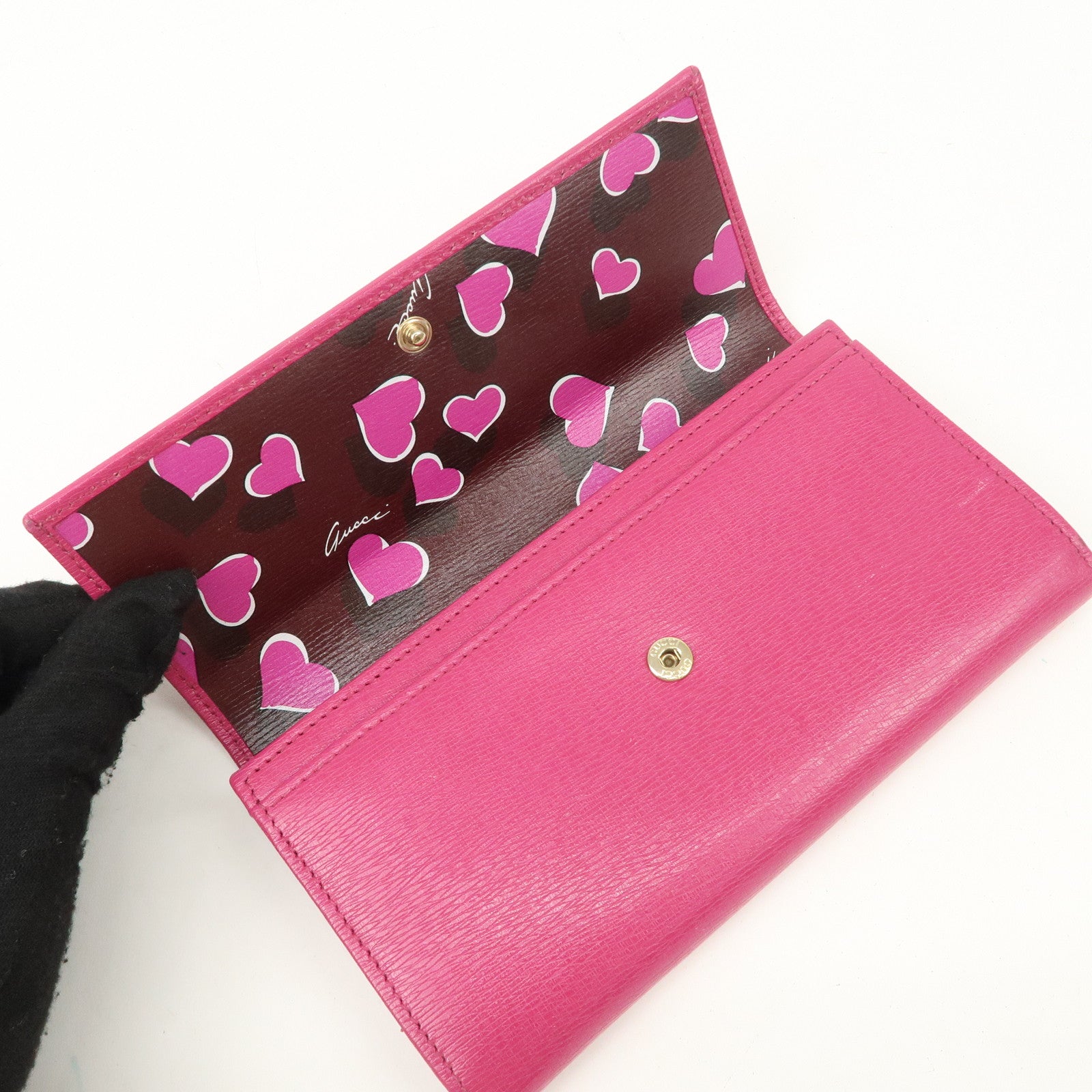 GUCCI Lovely Heart Logo Leather Bifold Long Wallet Pink 251861 Used