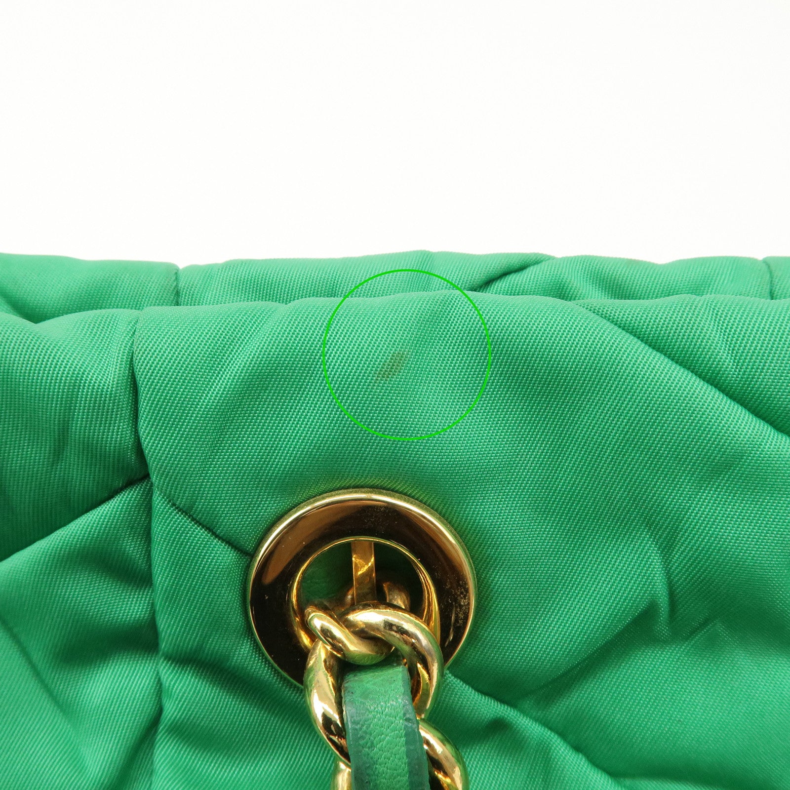 PRADA Triangle Logo Nylon Leather Chain Tote Bag Green BR4383 Used