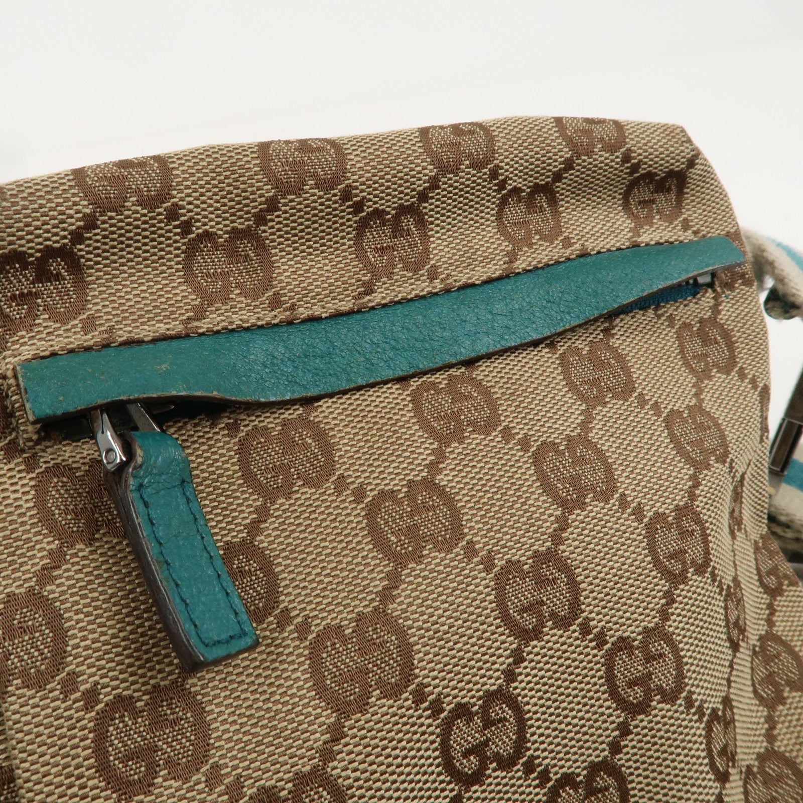 GUCCI GG Canvas Leather Waist Bag Crossbody Bag Turquoise 28566