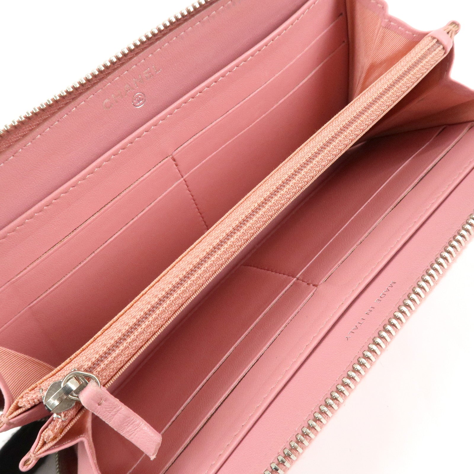 CHANEL Camellia Lamb Skin Long Zippy Wallet Pink A50085