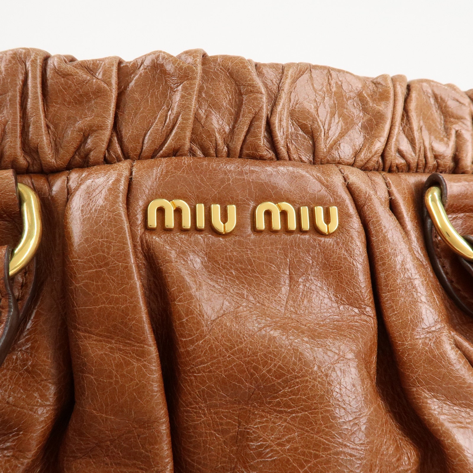 MIU MIU Leather 2Way Shoulder Bag Hand Bag Brown Gold HDW Used