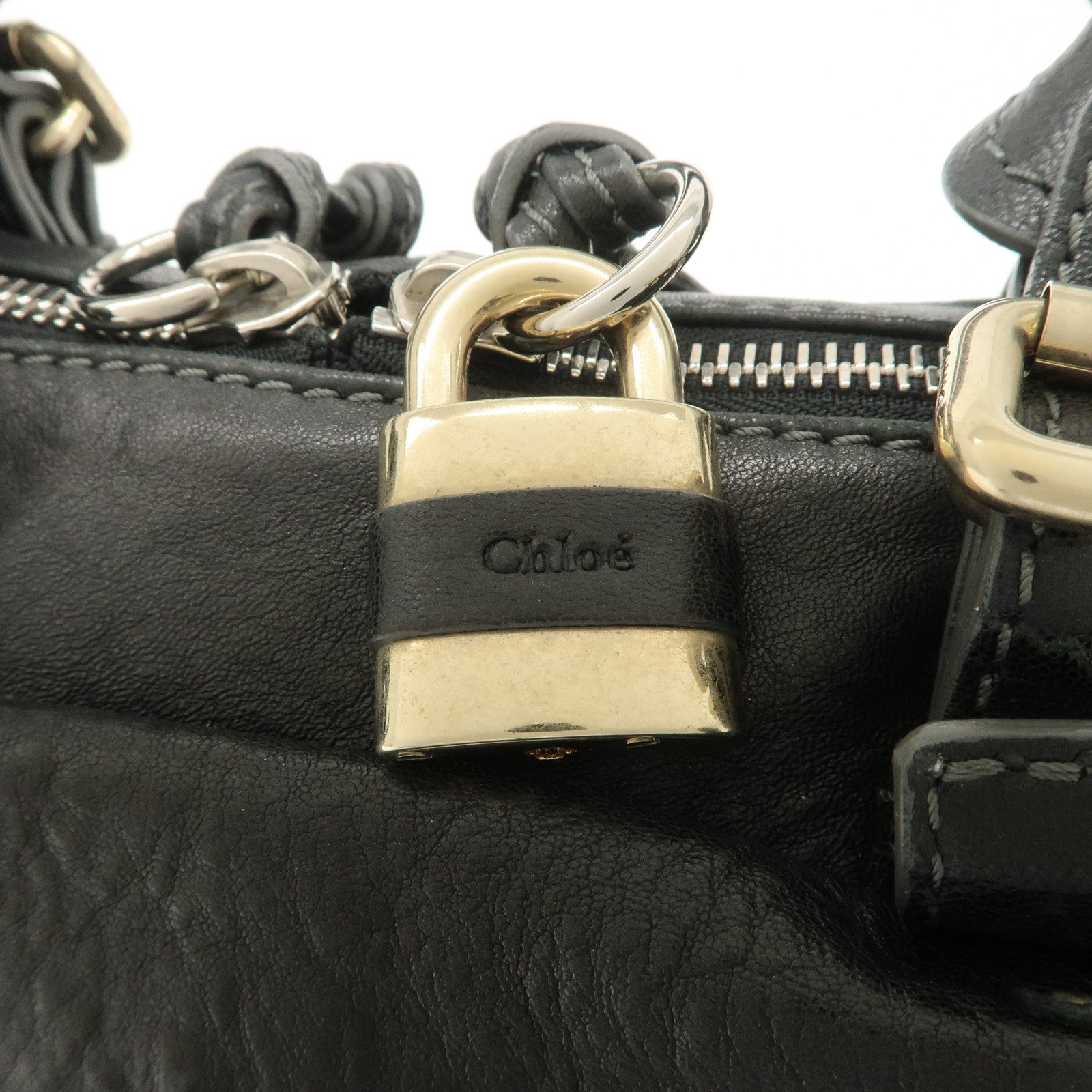 Chloe Paddington Leather Mini Boston Bag Hand Bag Black Used