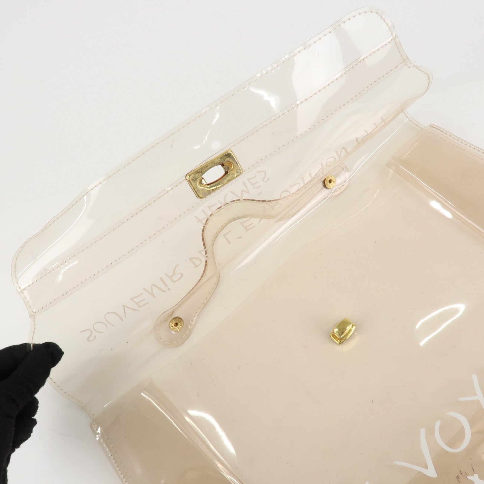 HERMES Vinyl Vinyl Kelly Transparent Hand Bag Clear Gold Used