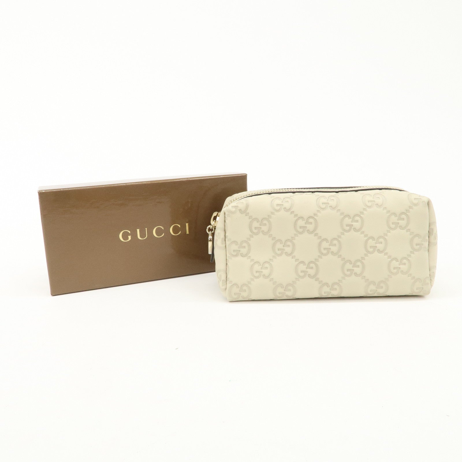 GUCCI Guccissima Leather Pouch Cosmetic Pouch Purse Ivory 153228 Used