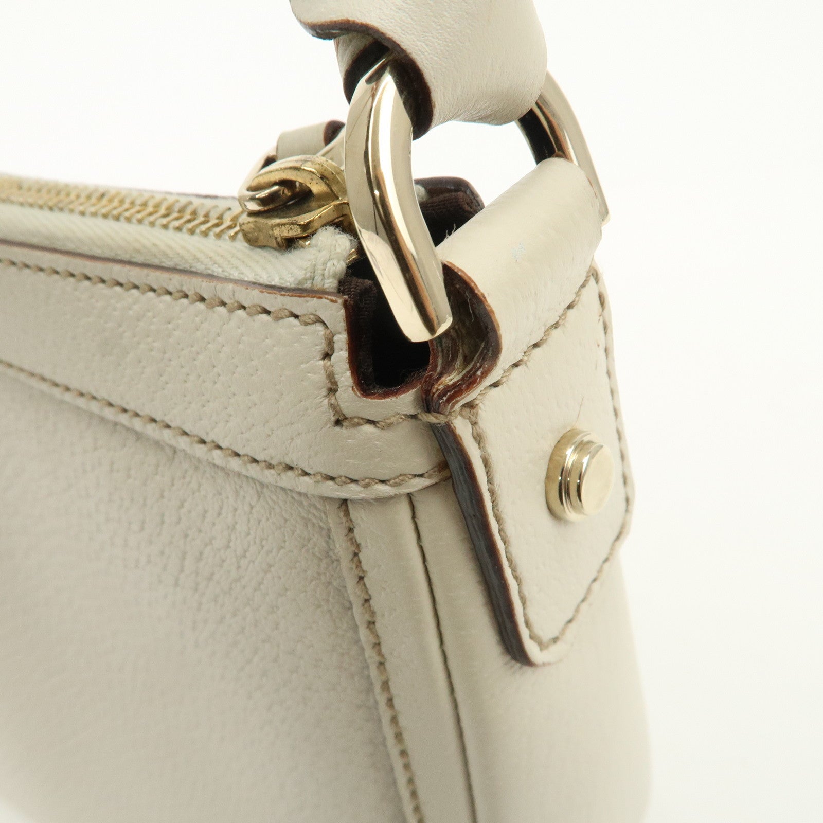 GUCCI Leather Shoulder Bag Hand Bag Gold HDW White 146244 Used