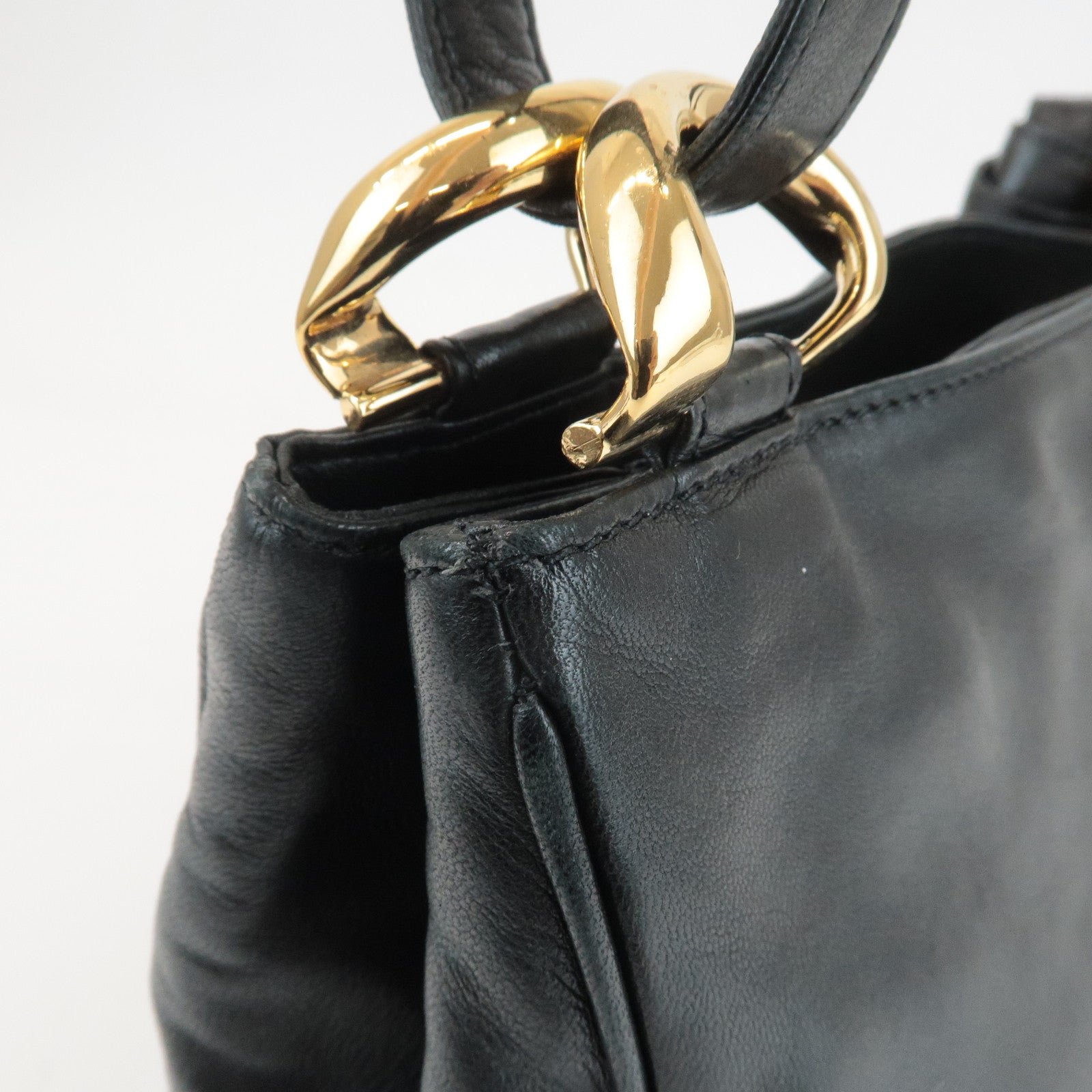 LOEWE Anagram Leather Shoulder Bag Black Gold Hardware Used