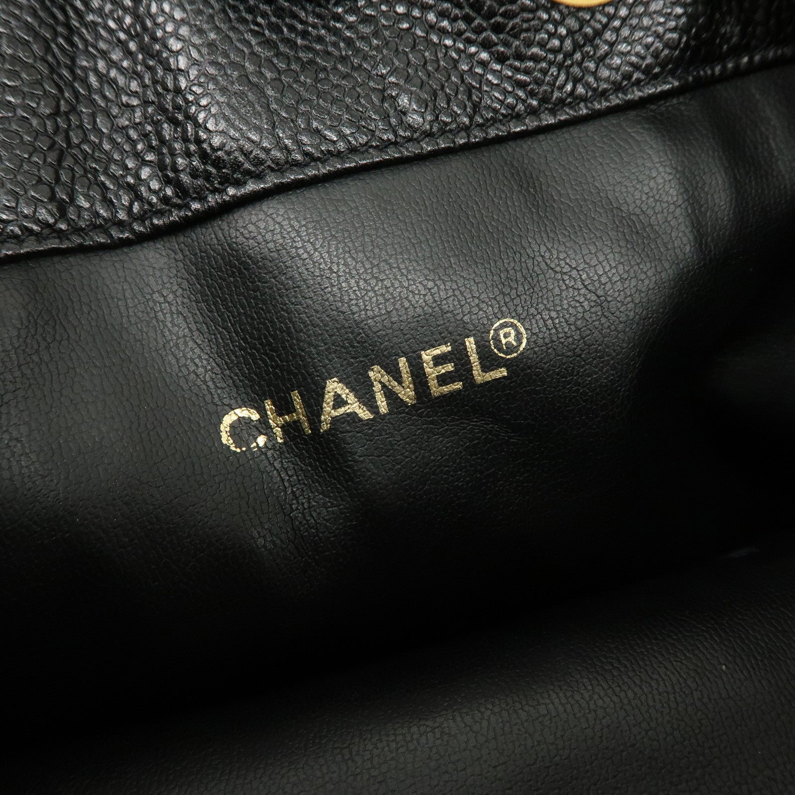 CHANEL Caviar SKin Drawstring Chain Shoulder Bag Black