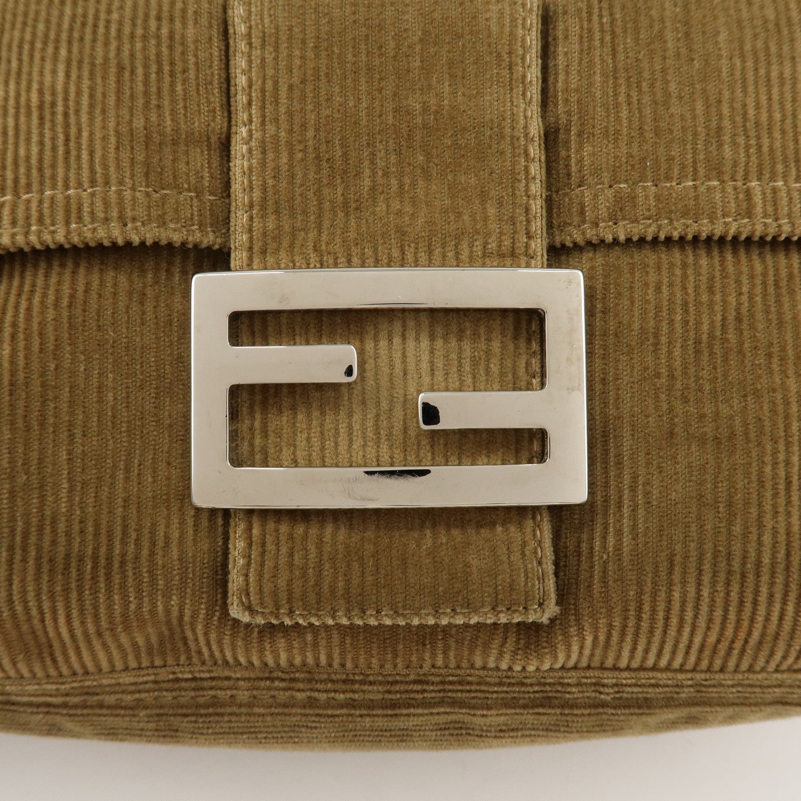 FENDI Mamma Baguette Corduroy  Shoulder Bag Khaki 26325 Used