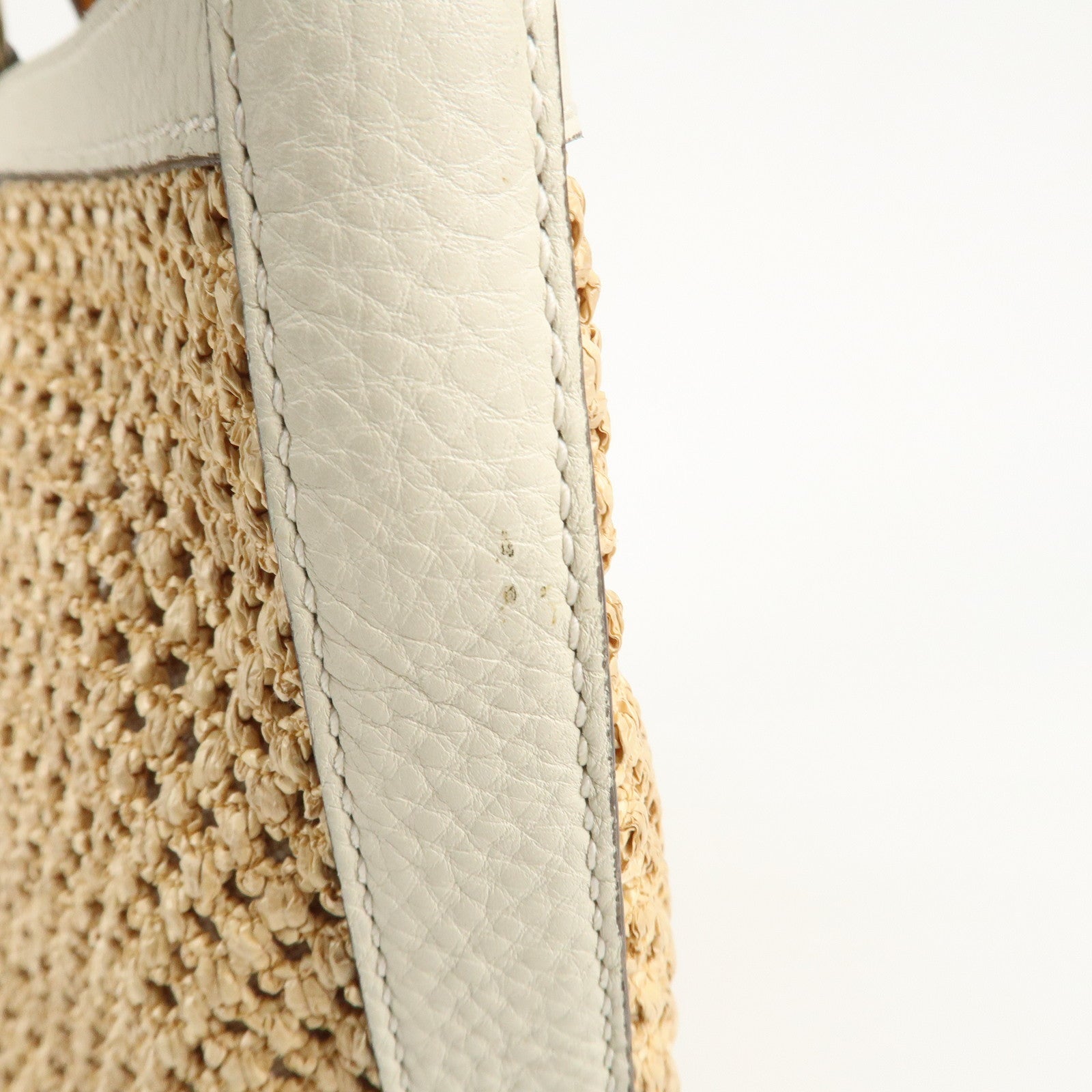 GUCCI Bamboo Raffia Leather Hand Bag Tote Bag Beige 338965 Used