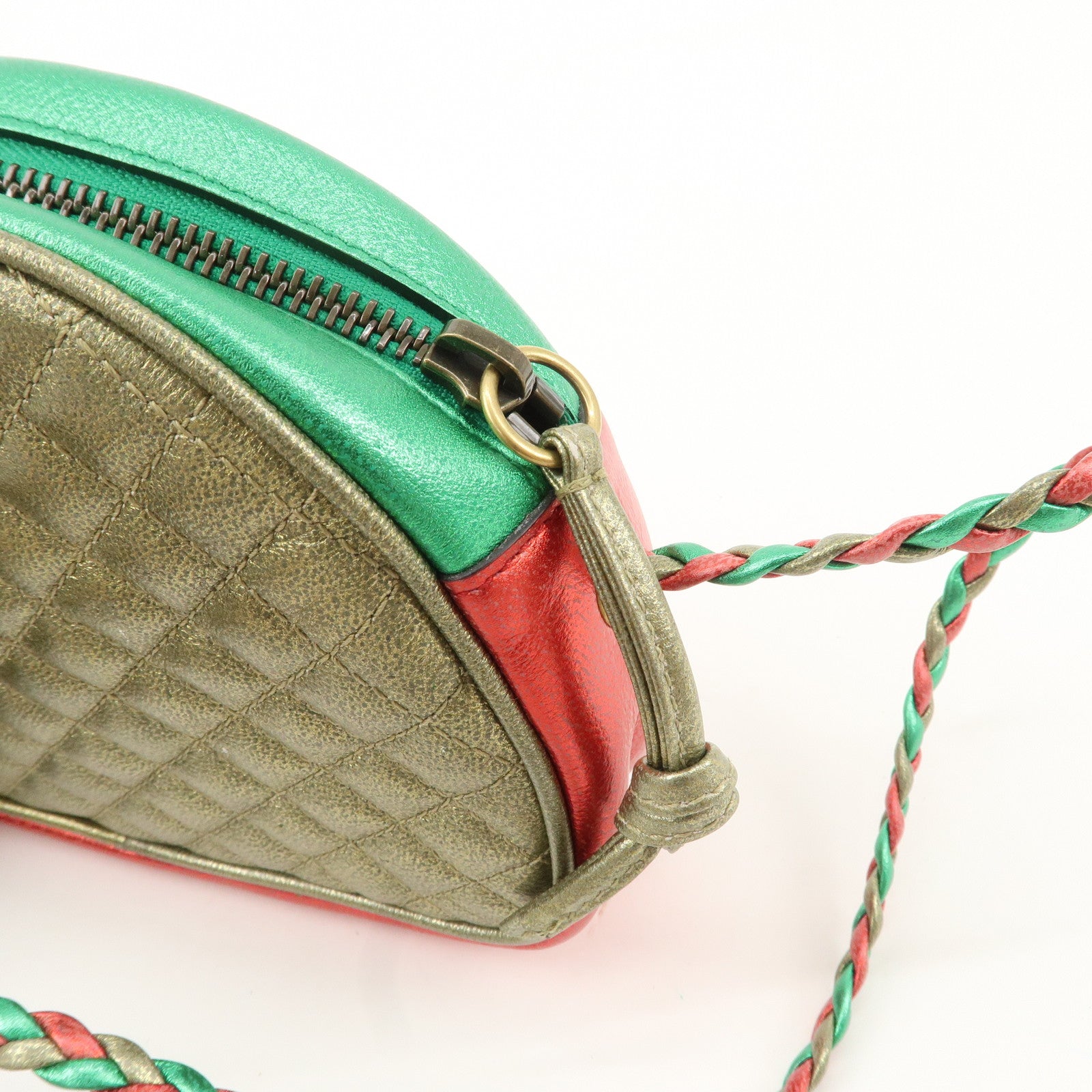 GUCCI Laminate Quilting Leather Shoulder Bag Green Red Gold 534951