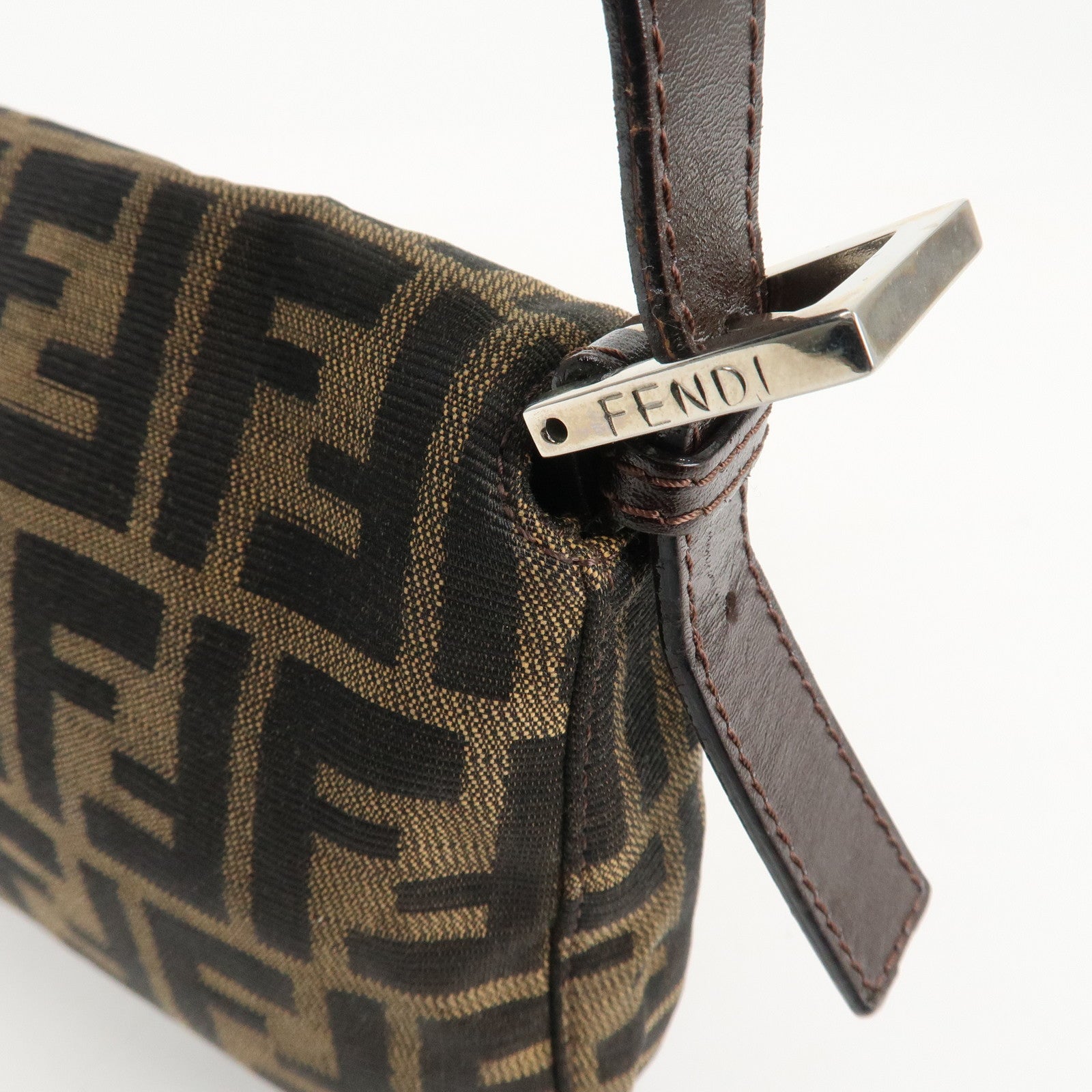 FENDI Zucca Mamma Baguette Canvas Shoulder Bag Brown Black 26424