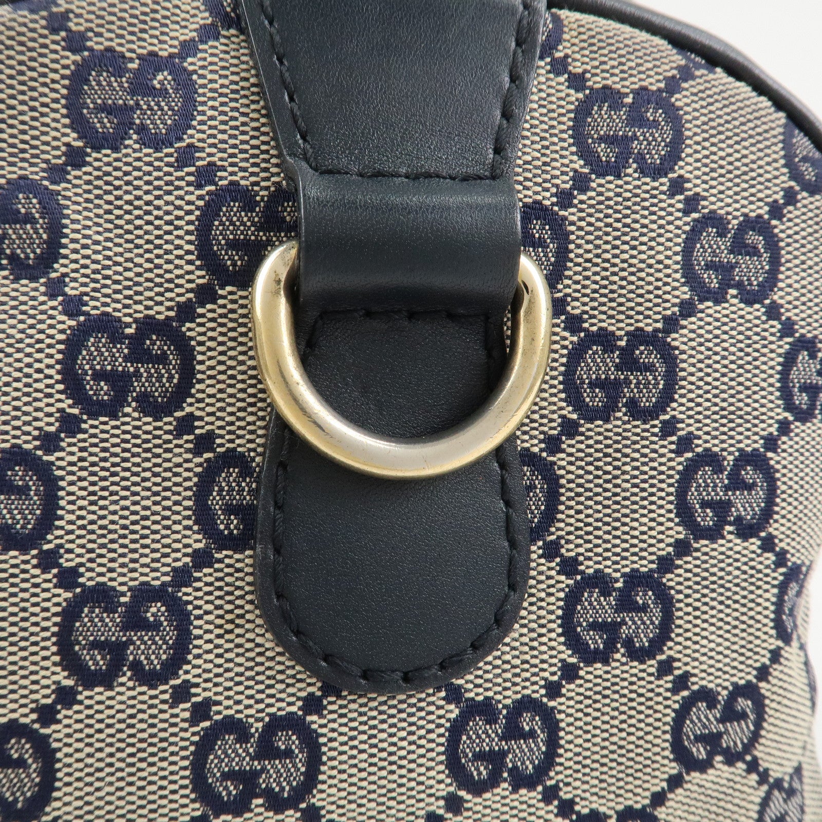 GUCCI Sherry GG Canvas Leather 2Way Boston Bag Navy 247205 Used