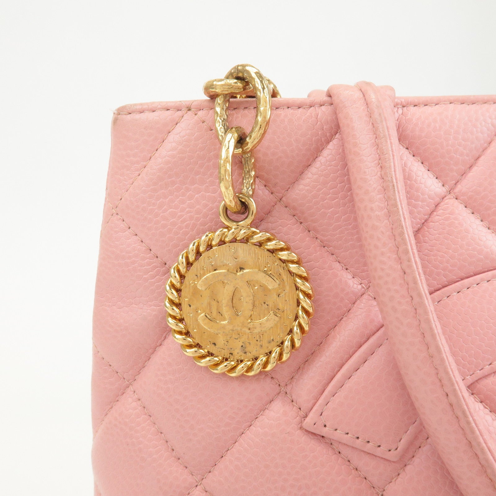 CHANEL Caviar Skin Matelasse Tote Bag Hand Bag Pink A01804