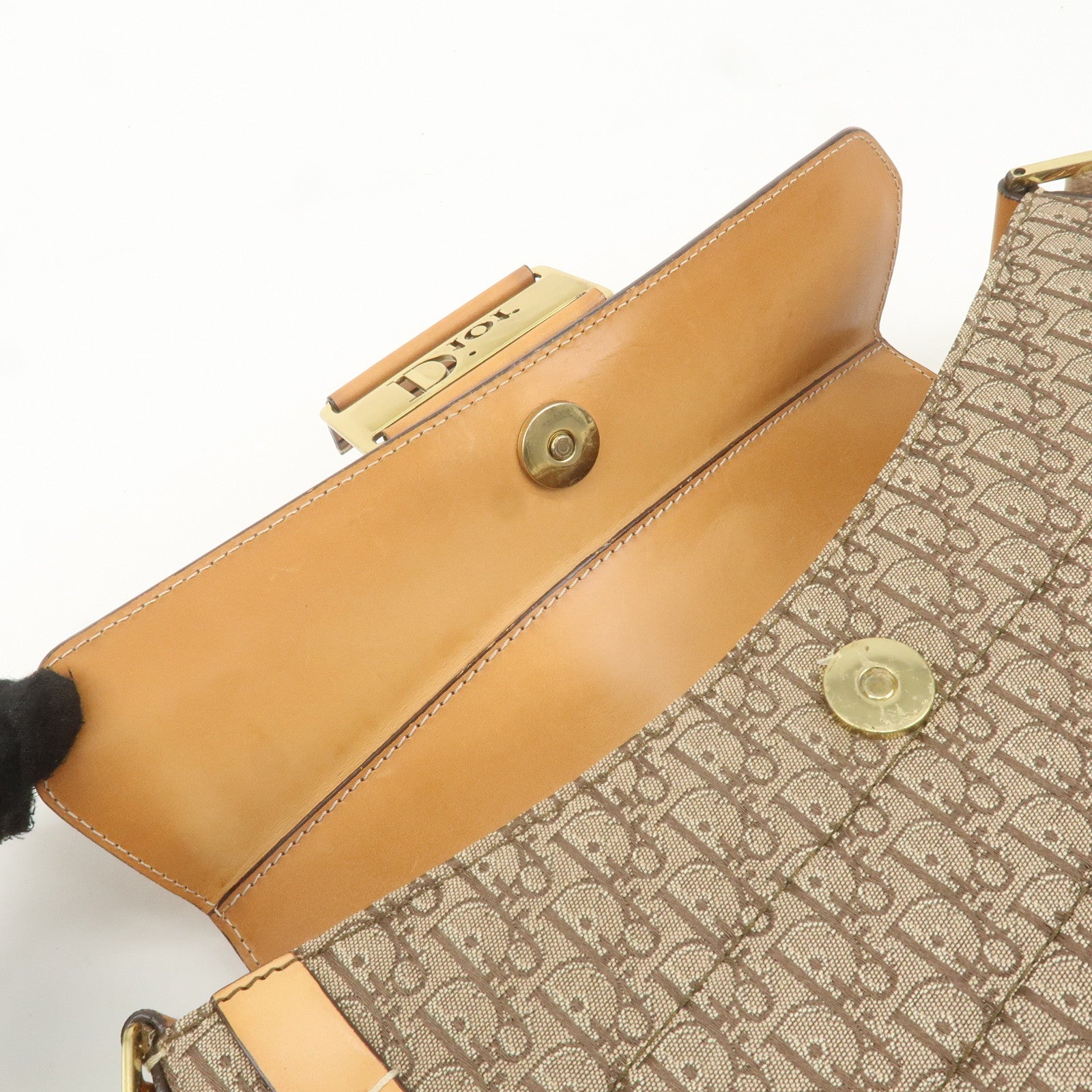 Christian Dior Trotter Canvas Leather Shoulder Bag Light Brown